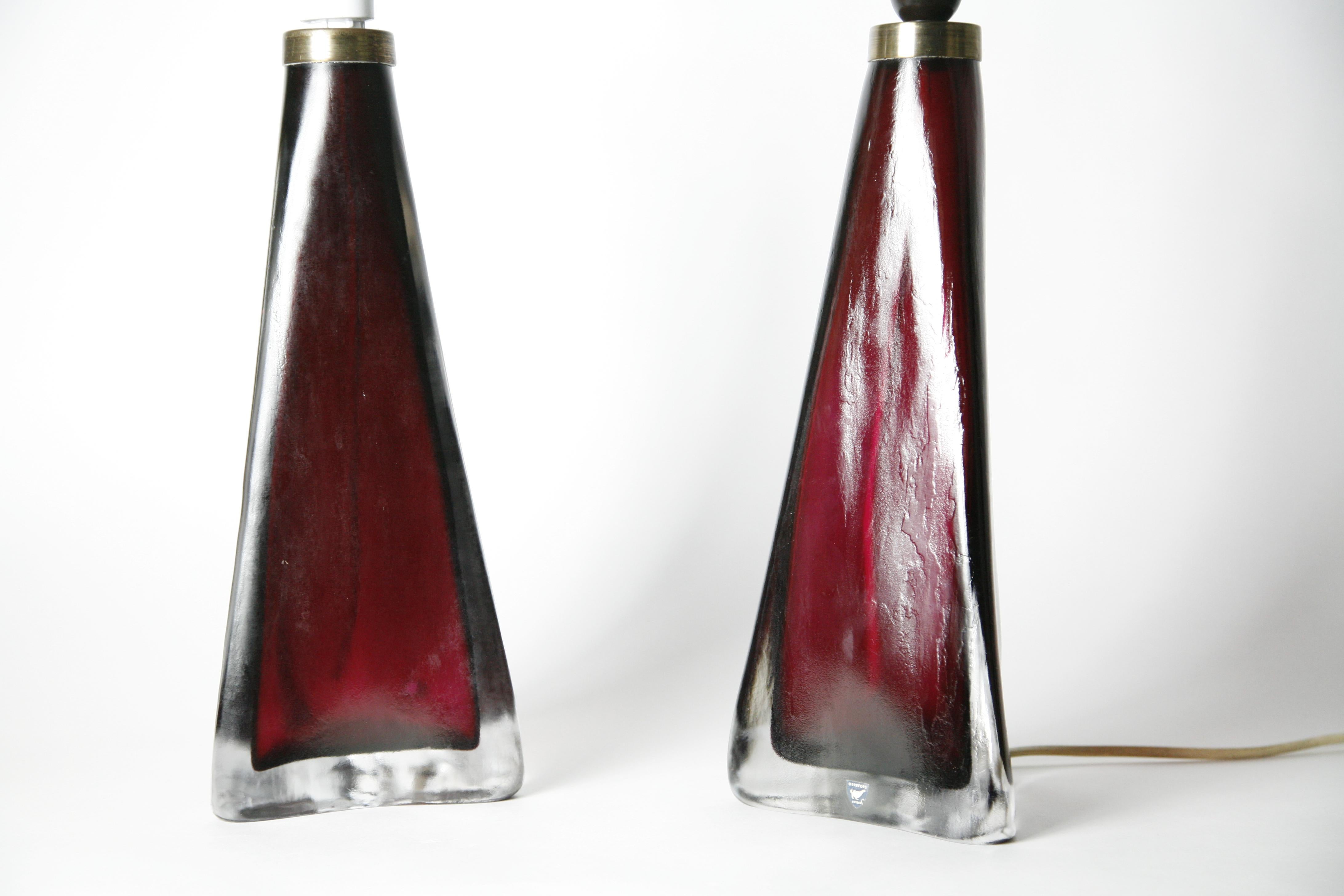 20th Century Ruby Red frosted Orrefors Lamps, Carl fagerlund , Sweden, 1950