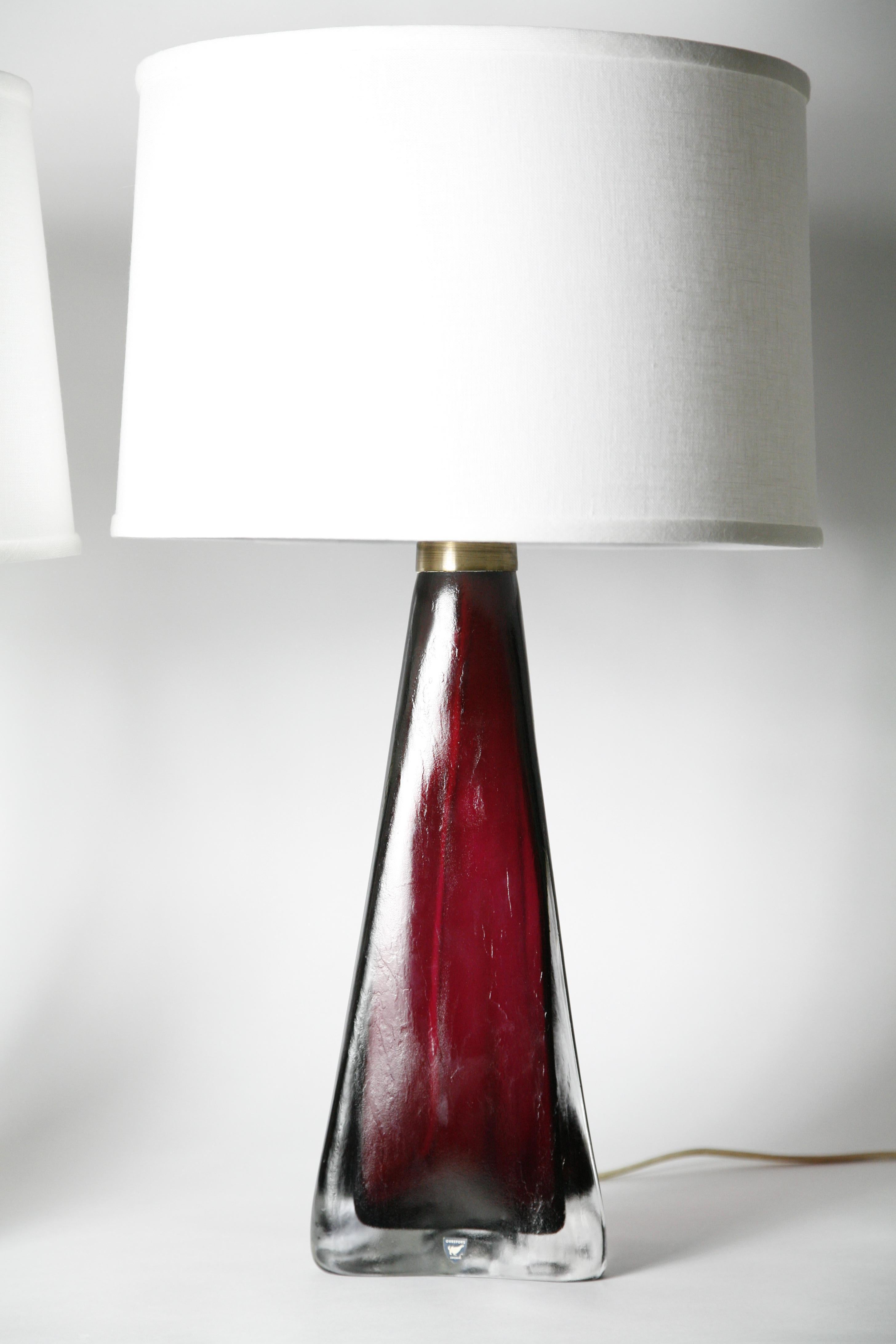 Ruby Red frosted Orrefors Lamps, Carl fagerlund , Sweden, 1950 1