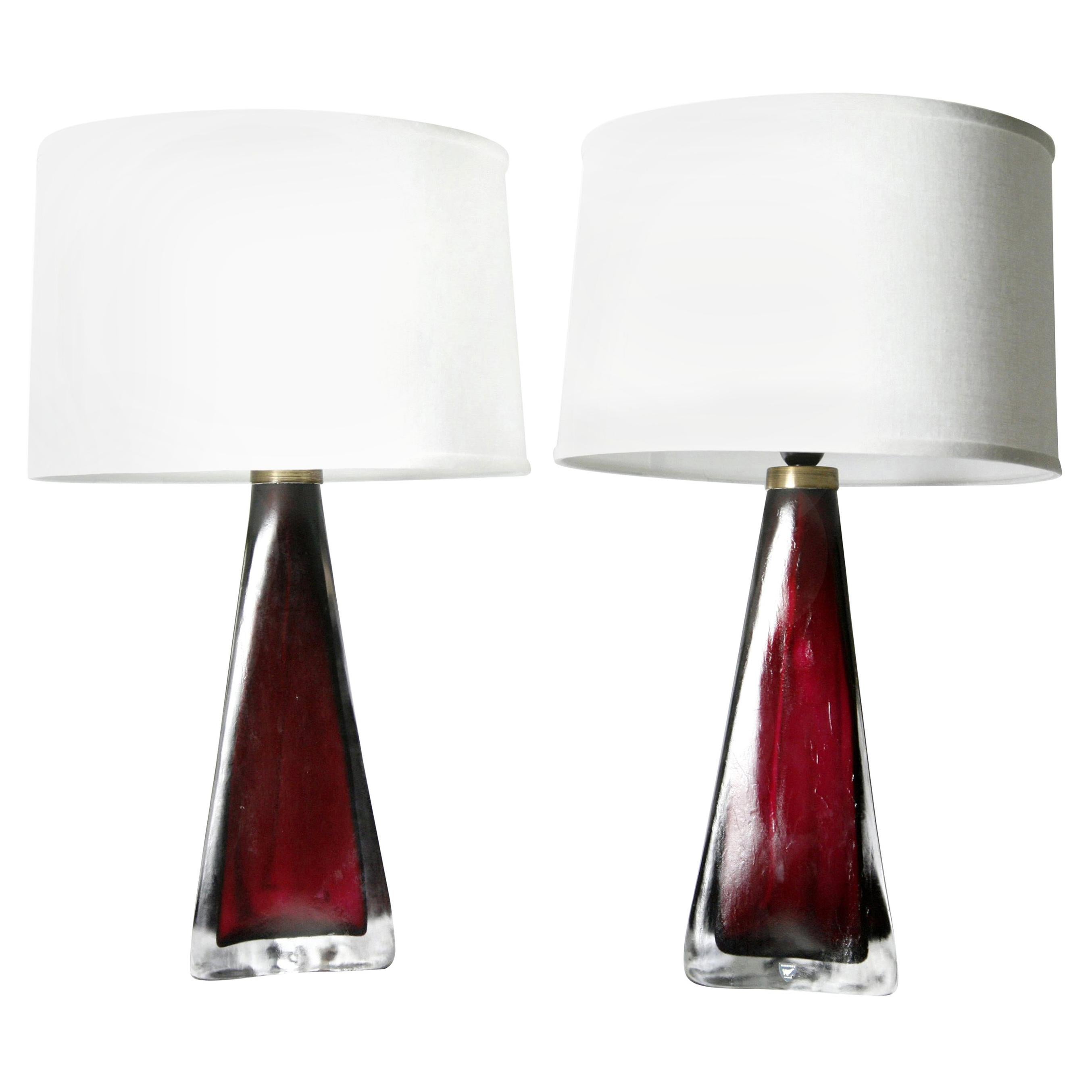 Ruby Red frosted Orrefors Lamps, Carl fagerlund , Sweden, 1950