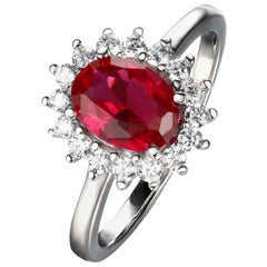 Ruby Red Oval Cubic Zirconia Sterling Silver Ring