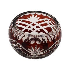 Ruby Red Round Cut to Clear Crystal Candle Holder in the Style of Baccarat