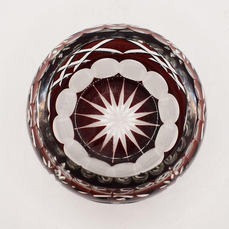 American Ruby Red Round Cut to Clear Crystal Candle Holder in the Style of Baccarat
