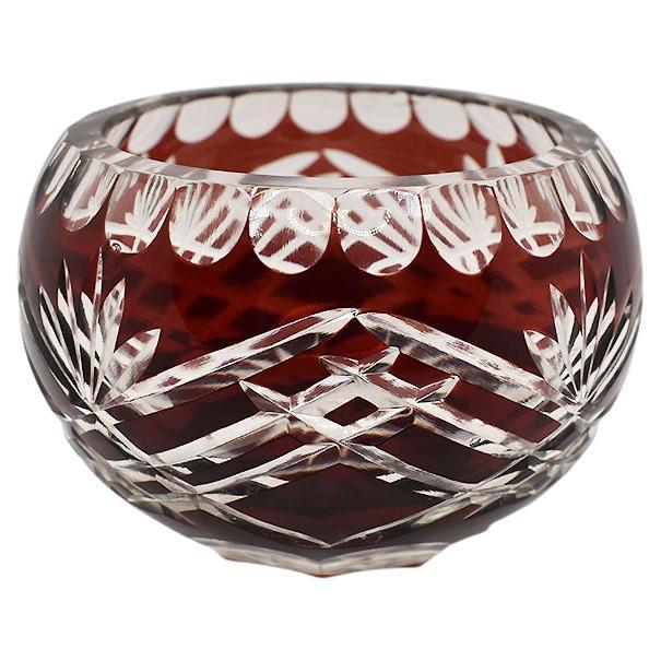 Ruby Red Round Cut to Clear Crystal Candle Holder in the Style of Baccarat