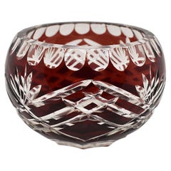 Ruby Red Round Cut to Clear Crystal Candle Holder in the Style of Baccarat