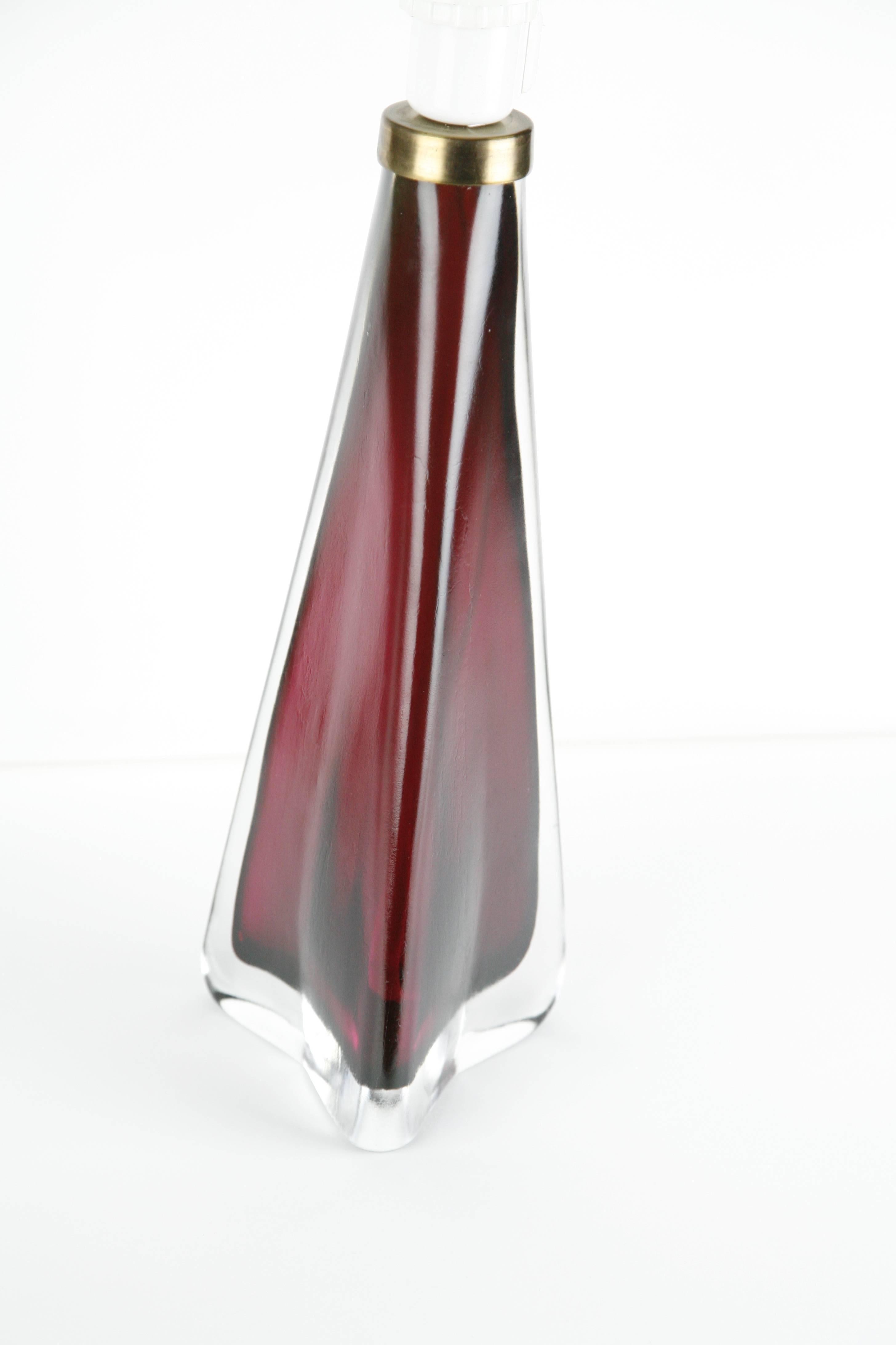 20th Century Ruby Red Triangular Orrefors Lamp