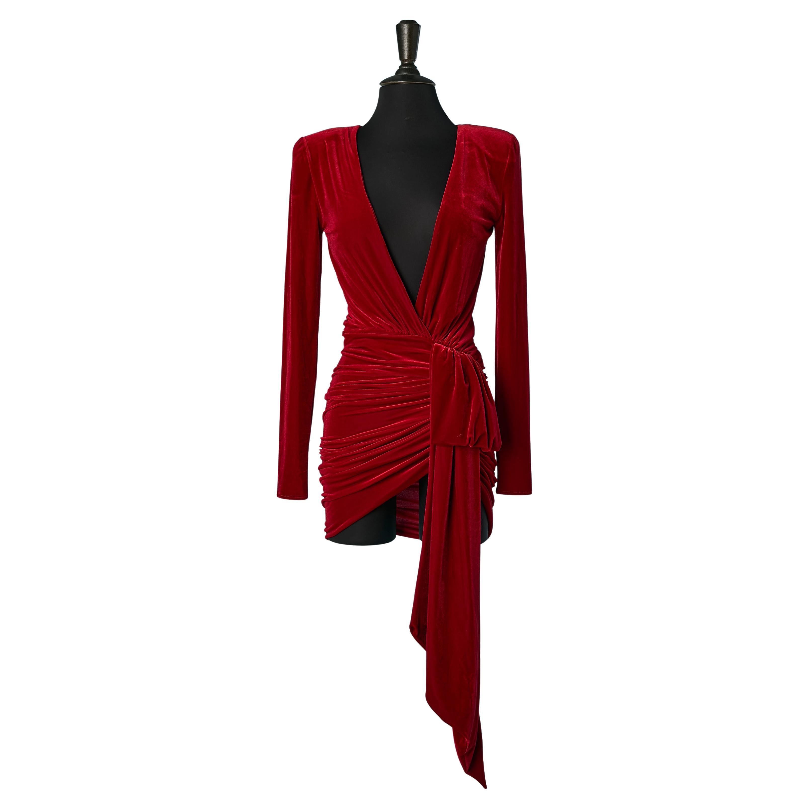 Ruby red velvet draped mini cocktail dress ALEXANDRE VAUTHIER