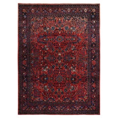 Ruby Red Vintage Persian Lilihan Full Pile Hand Knotted Pure Wool Rug