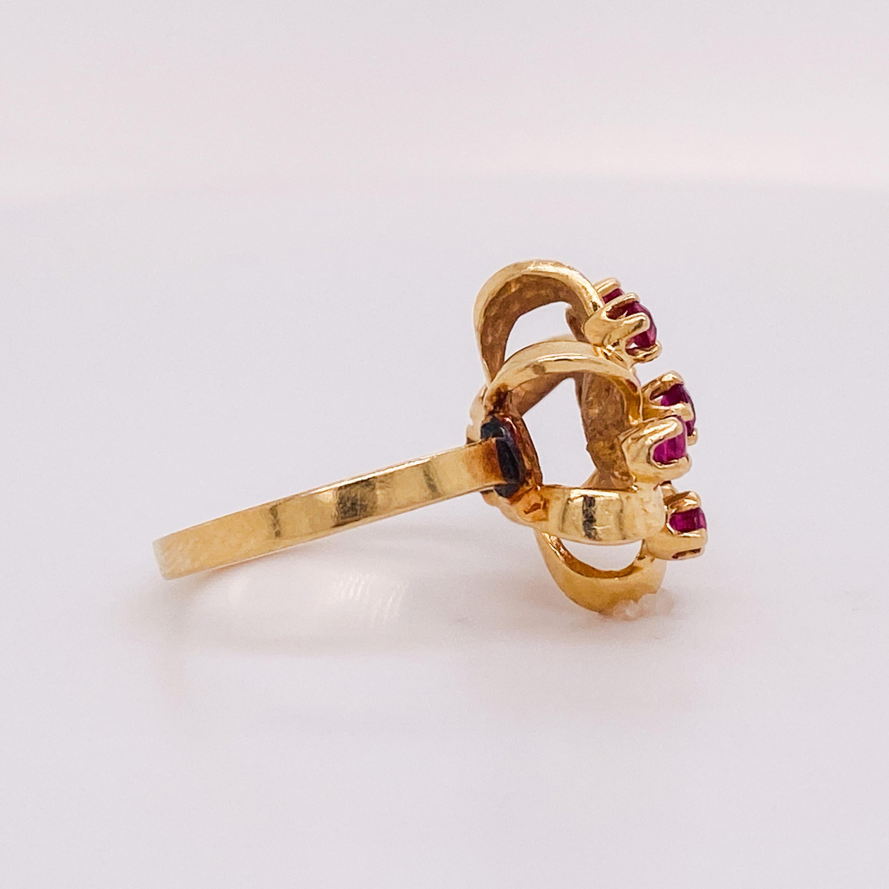 Modern Ruby Ribbon Star Bow Ring 14k Yellow Gold, Bejeweled Crown, 0.41 Cts Rubies (LV) For Sale