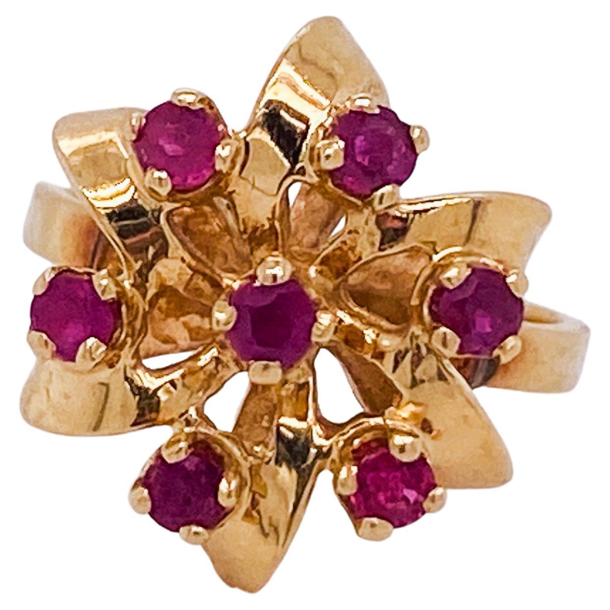 Ruby Ribbon Star Bow Ring 14k Yellow Gold, Bejeweled Crown, 0.41 Cts Rubies (LV) For Sale