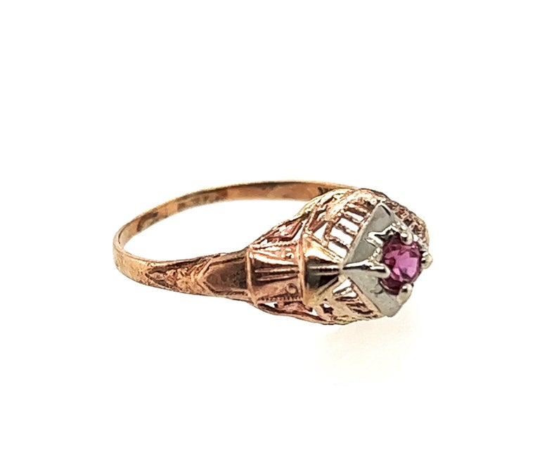 Ruby Ring 1/4ct Original 1920's Art Deco Filigree 10K Yellow and White ...