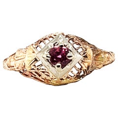 Ruby Ring 1/4ct Vintage Antique Art Deco 10K Yellow & White Gold