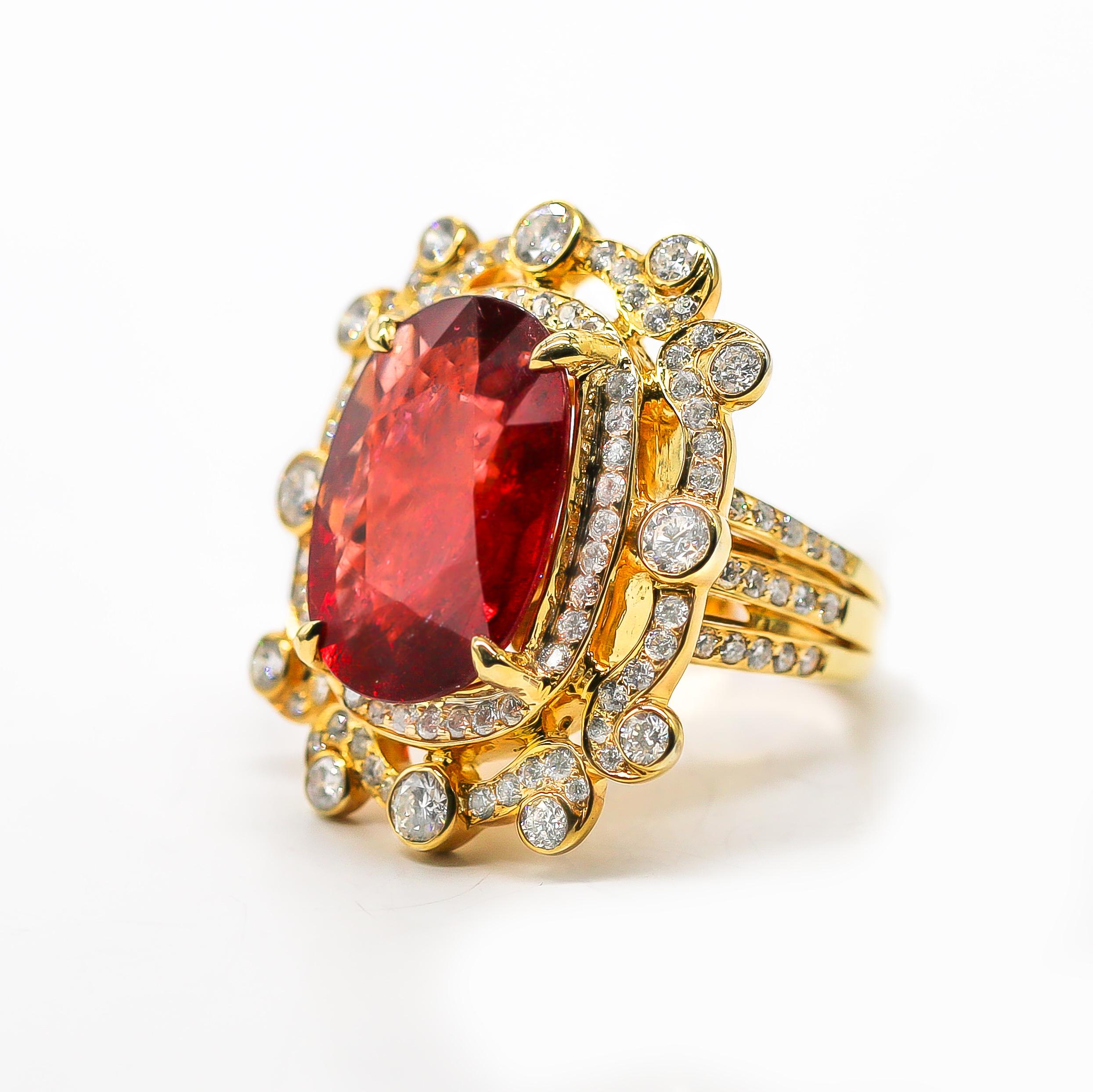 Art Deco Ruby Ring 12.28 Carat with Diamonds 2.45 Carat F/VS 18 Karat Gold