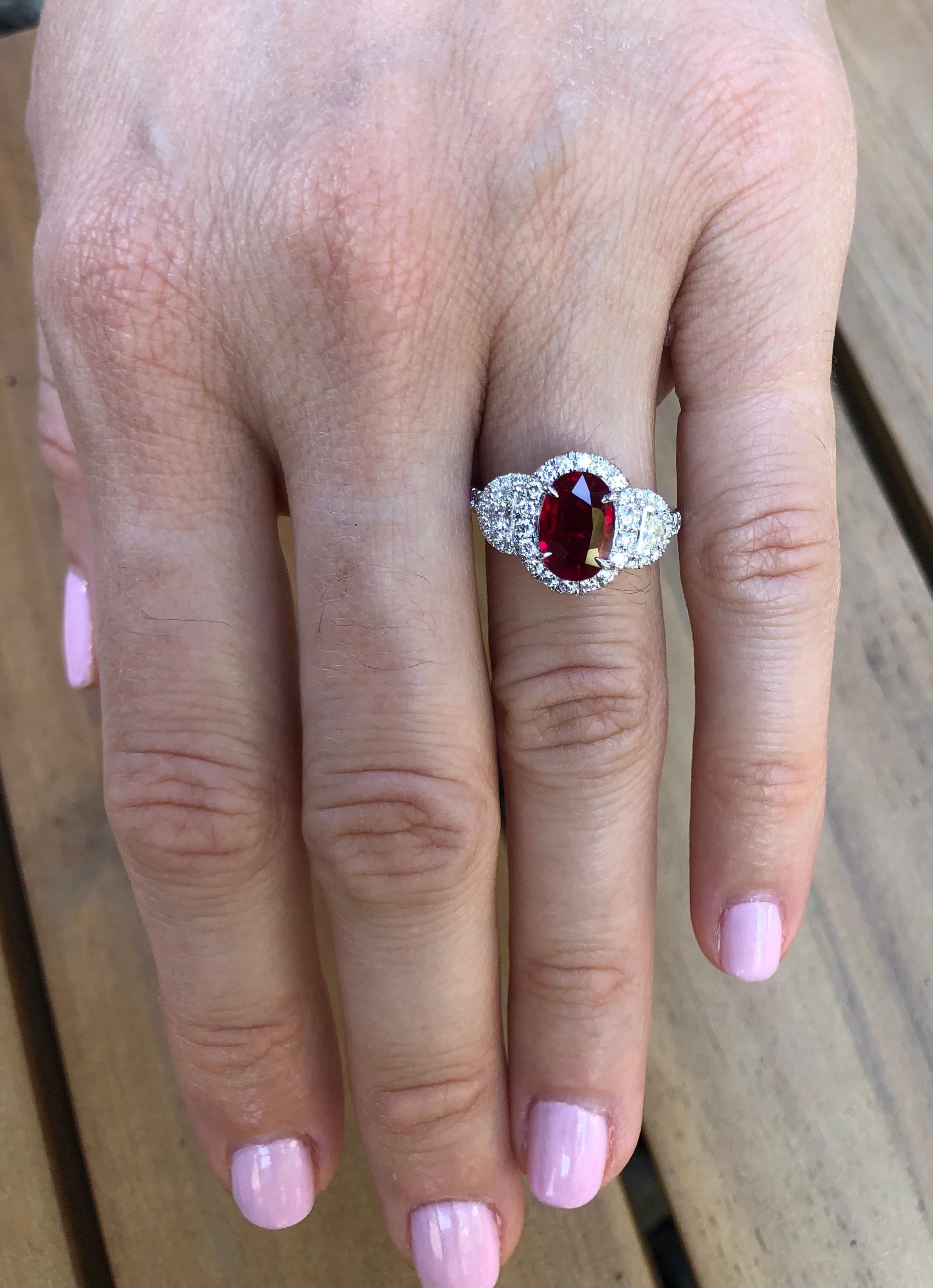 Oval Cut Ruby Ring 1.52 Carat Oval Vivid Red