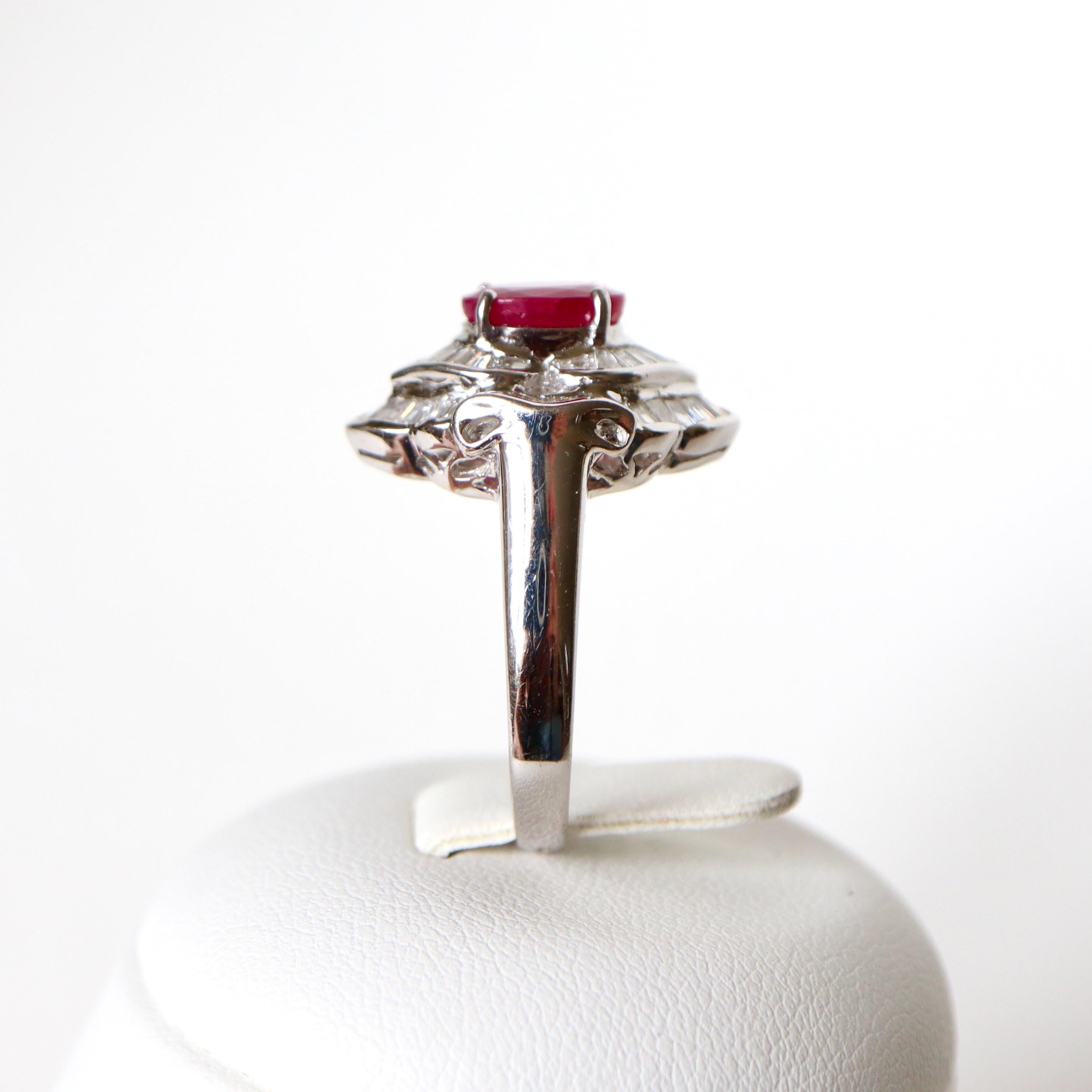 Oval Cut Ruby Ring 1.98 K in 18K White Gold, Diamonds For Sale