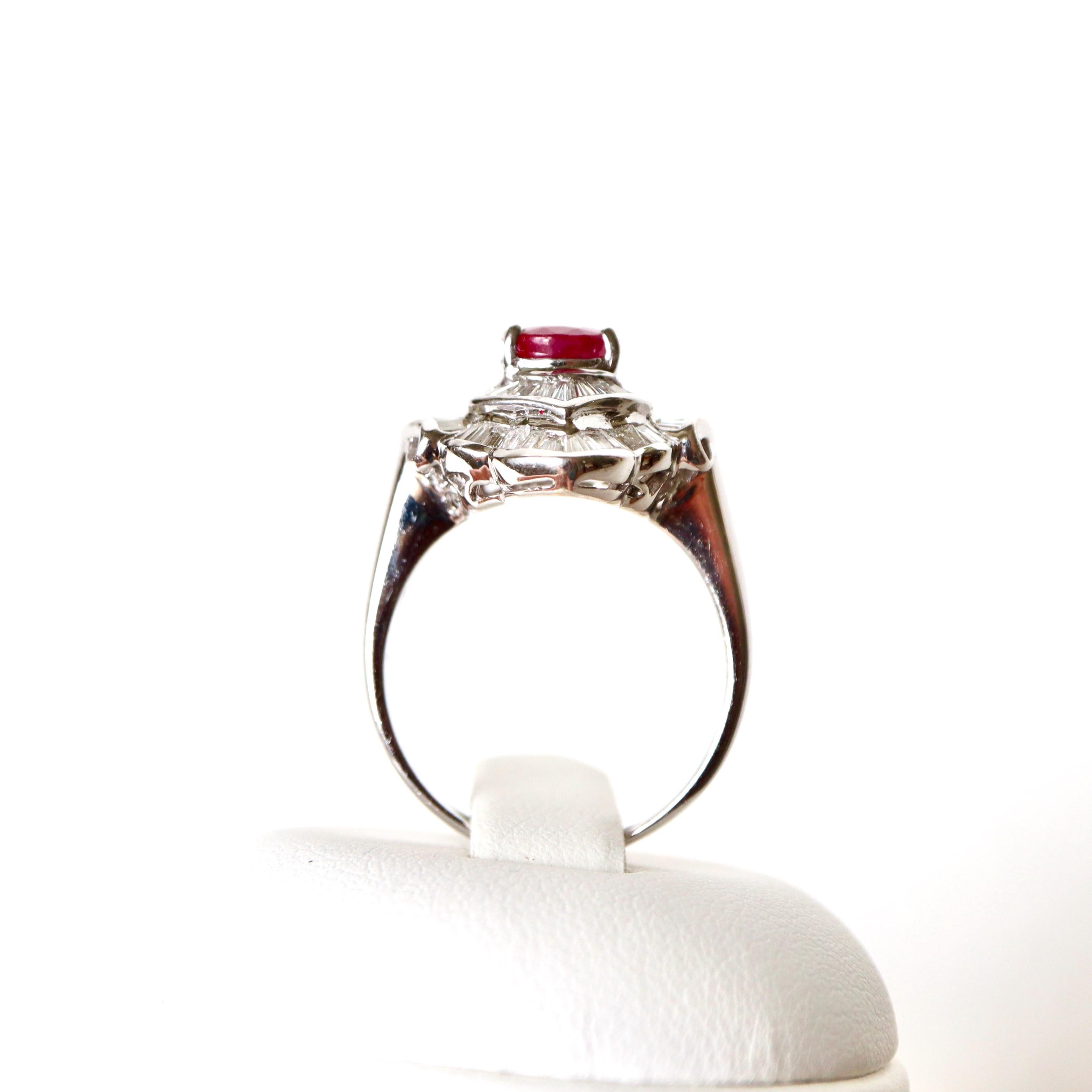 Ruby Ring 1.98 K in 18K White Gold, Diamonds In Good Condition For Sale In Paris, FR