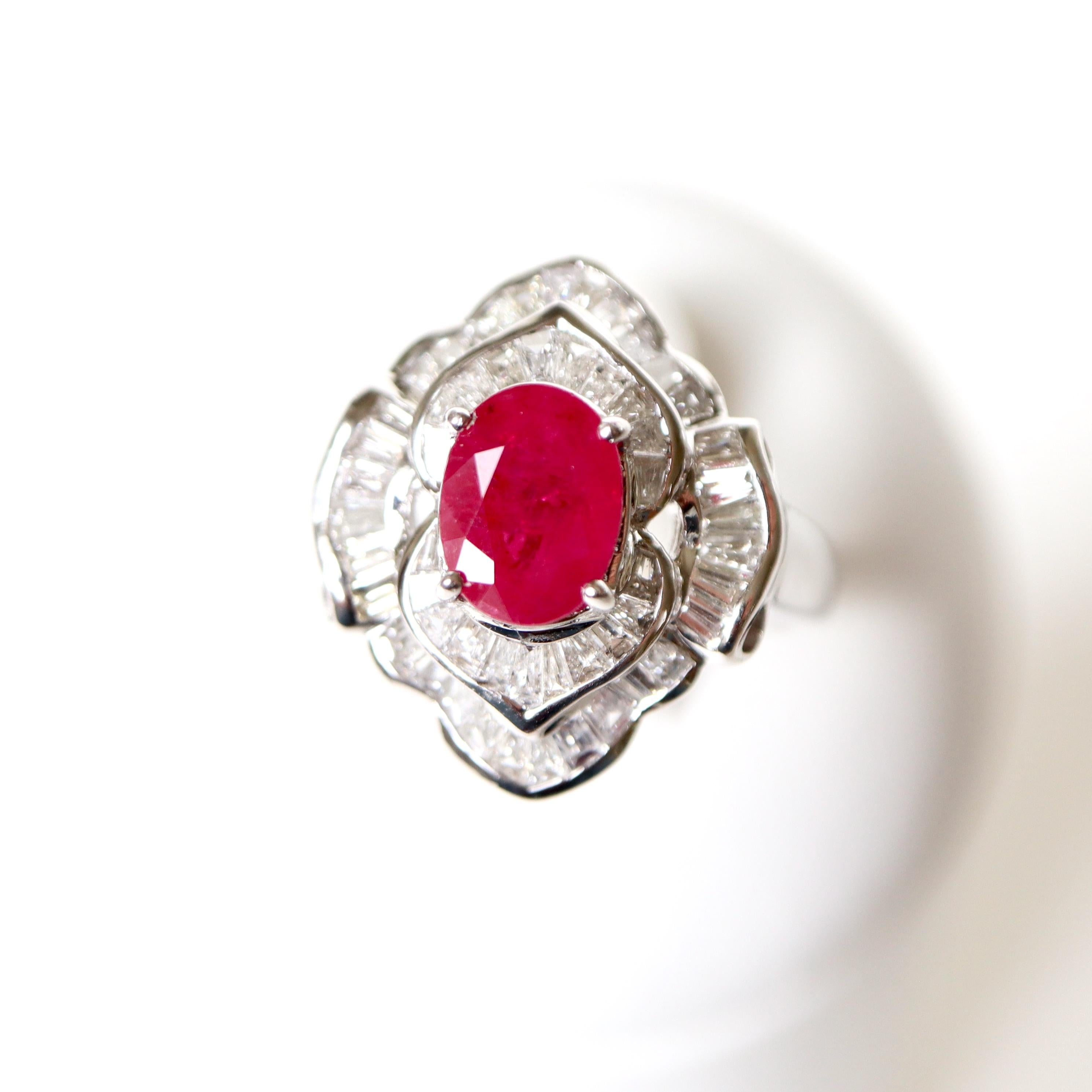 Women's Ruby Ring 1.98 K in 18K White Gold, Diamonds For Sale