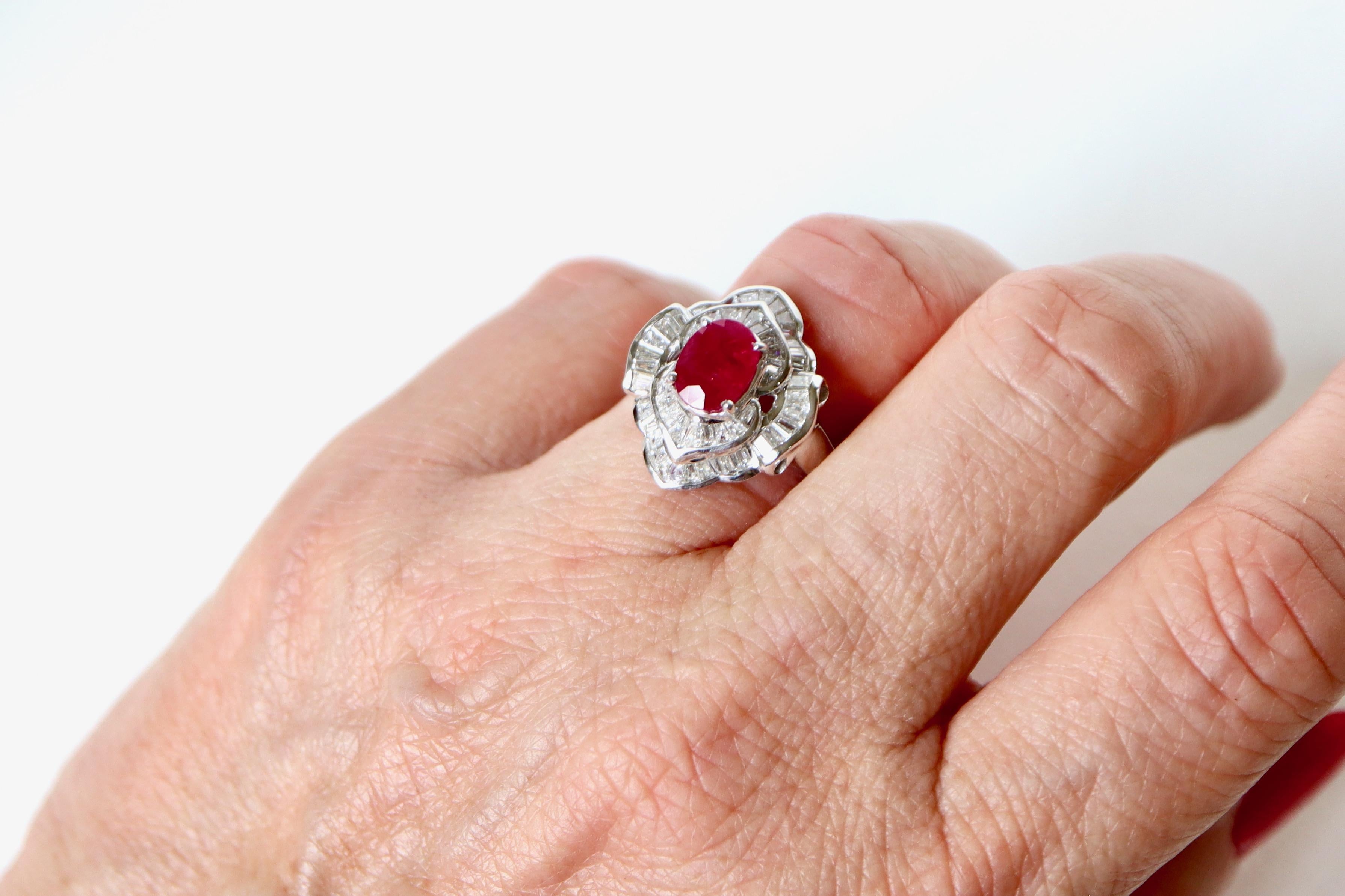 Ruby Ring 1.98 K in 18K White Gold, Diamonds For Sale 1
