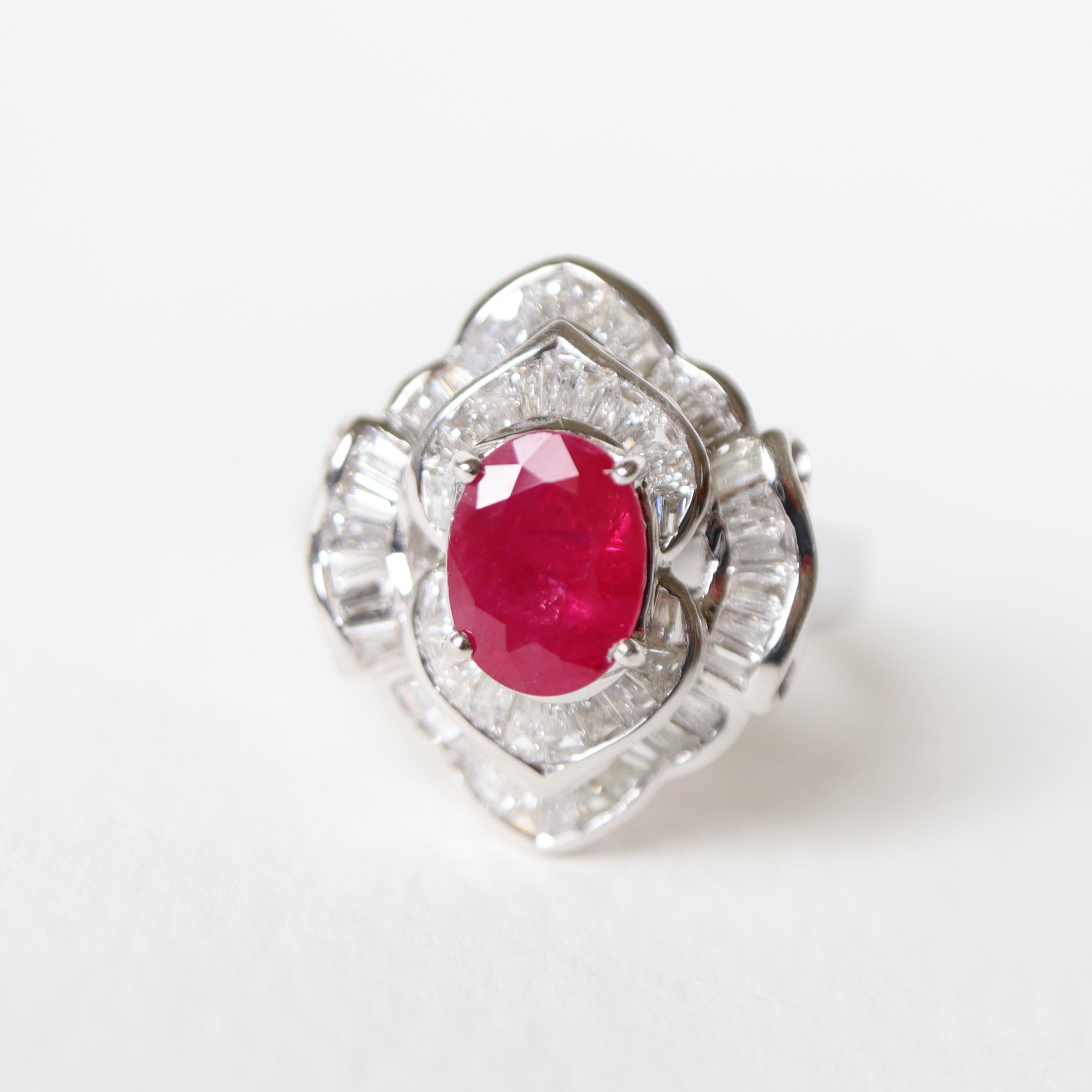 Ruby Ring 1.98 K in 18K White Gold, Diamonds For Sale 2