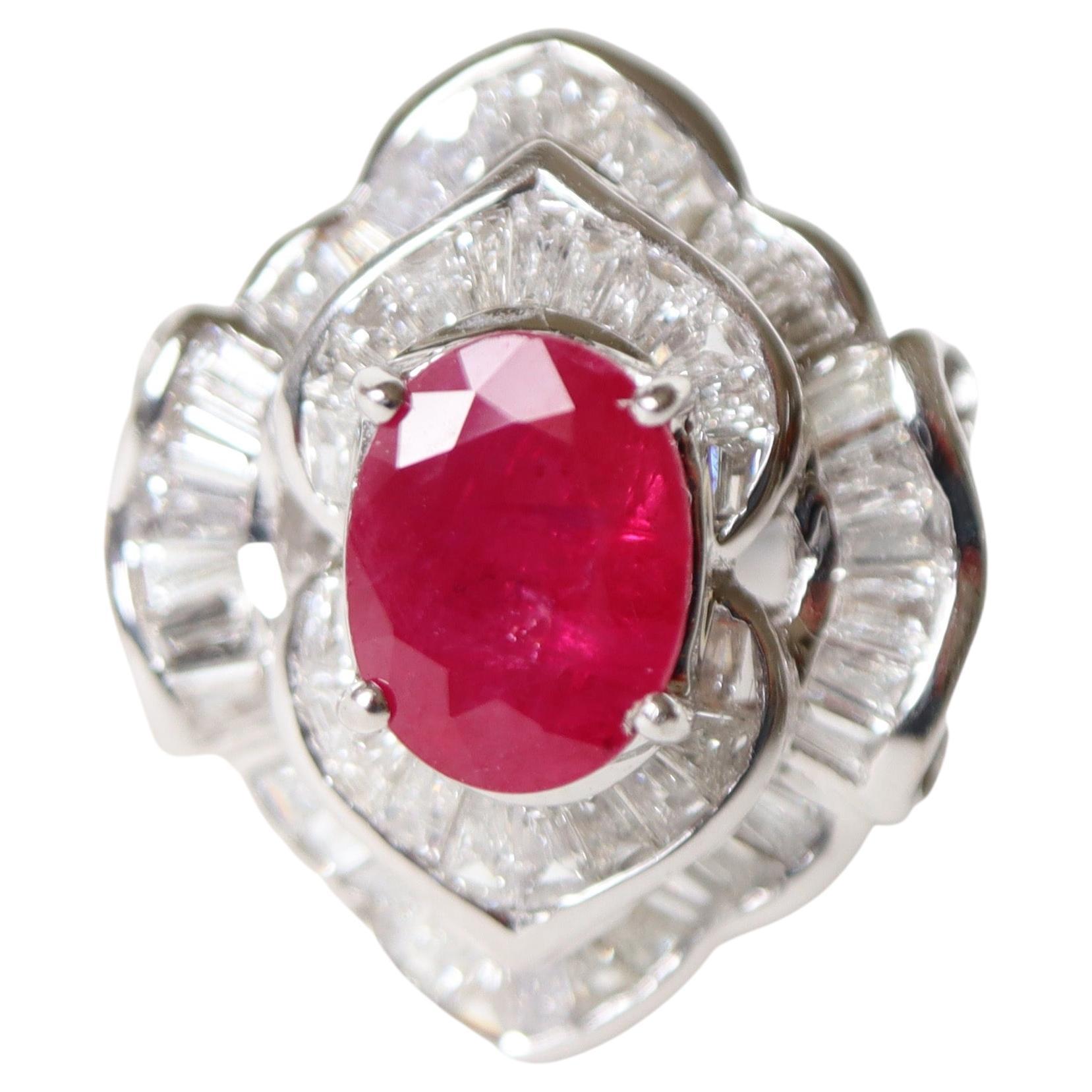 Ruby Ring 1.98 K in 18K White Gold, Diamonds