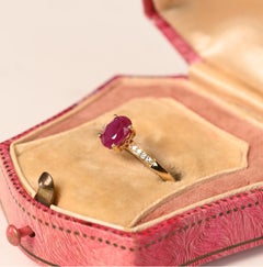 1 Carat Oval Cut Ruby Ring. Round Diamond Solitaire Engagement 14K Yellow Gold