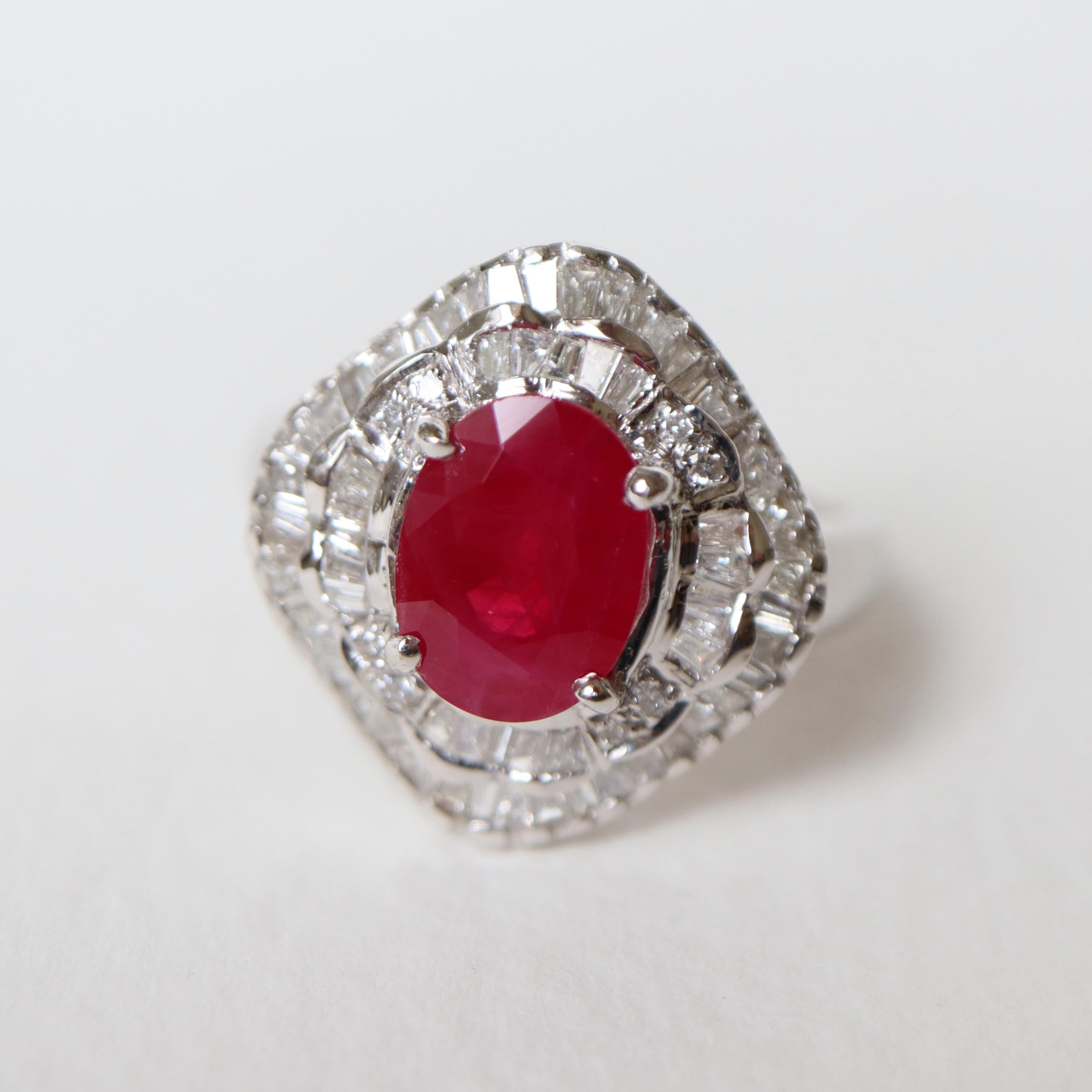 Ruby Ring 2.36 K in 18K White Gold, Diamonds For Sale 5