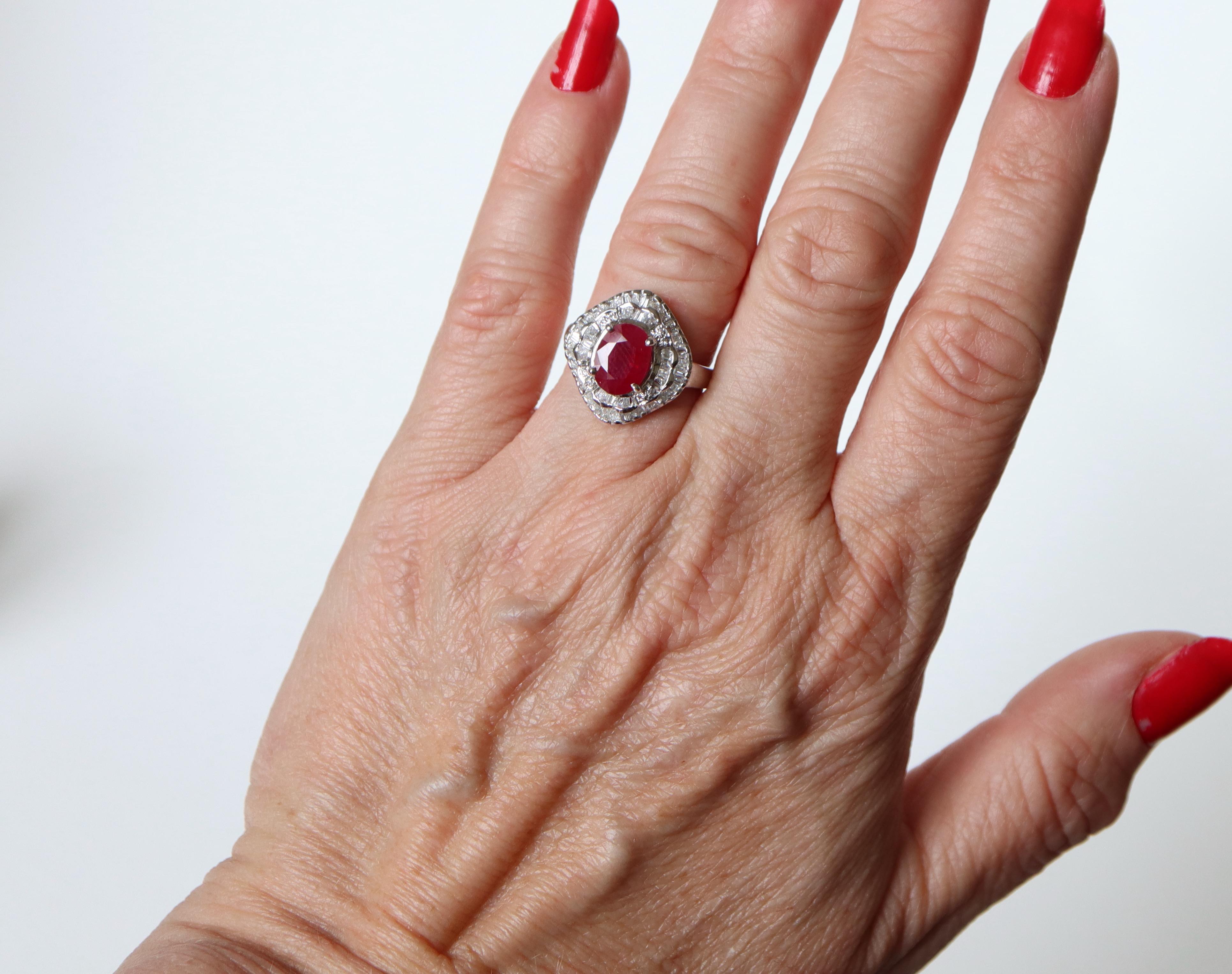 Ruby Ring 2.36 K in 18K White Gold, Diamonds For Sale 6