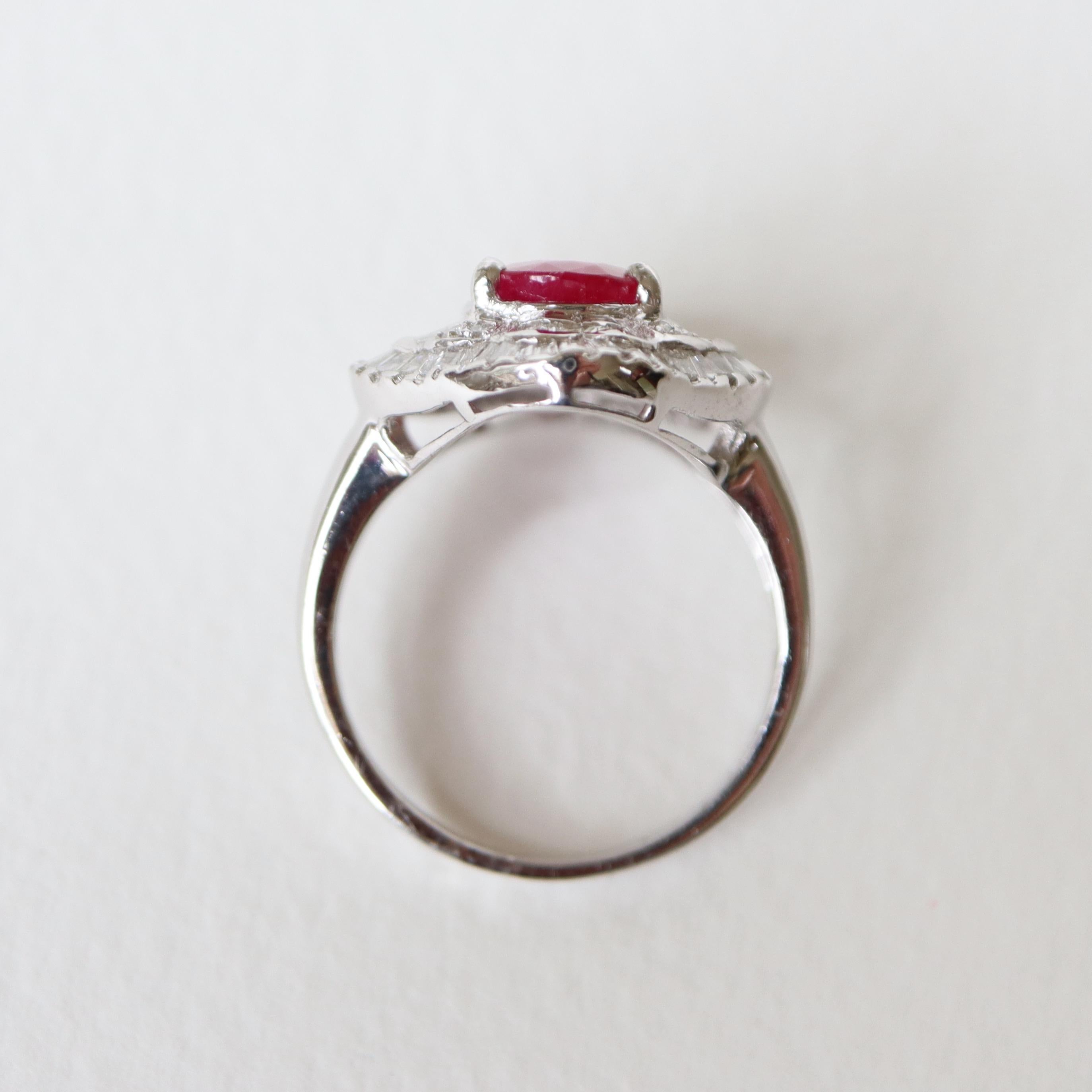 Oval Cut Ruby Ring 2.36 K in 18K White Gold, Diamonds For Sale
