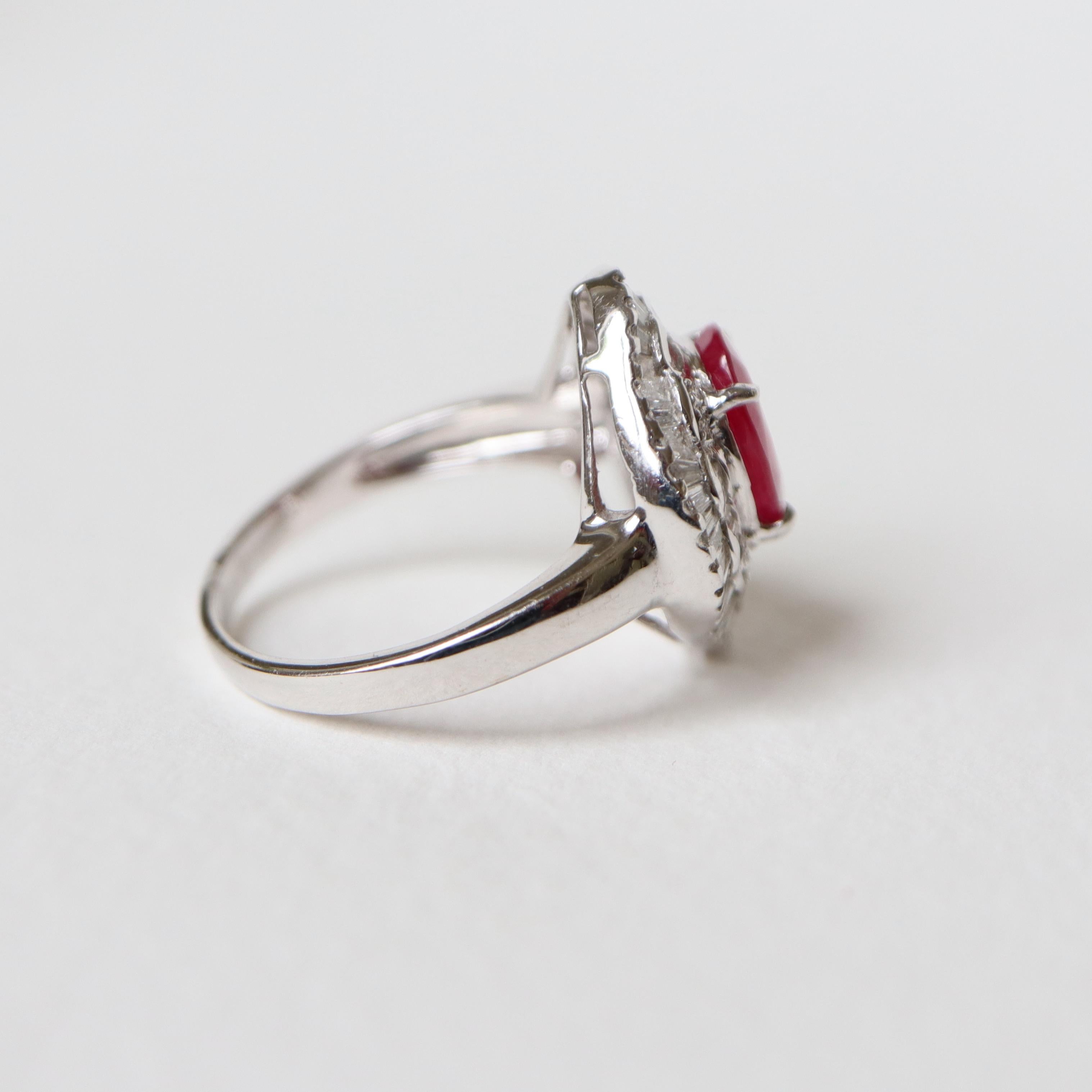Ruby Ring 2.36 K in 18K White Gold, Diamonds In Good Condition For Sale In Paris, FR