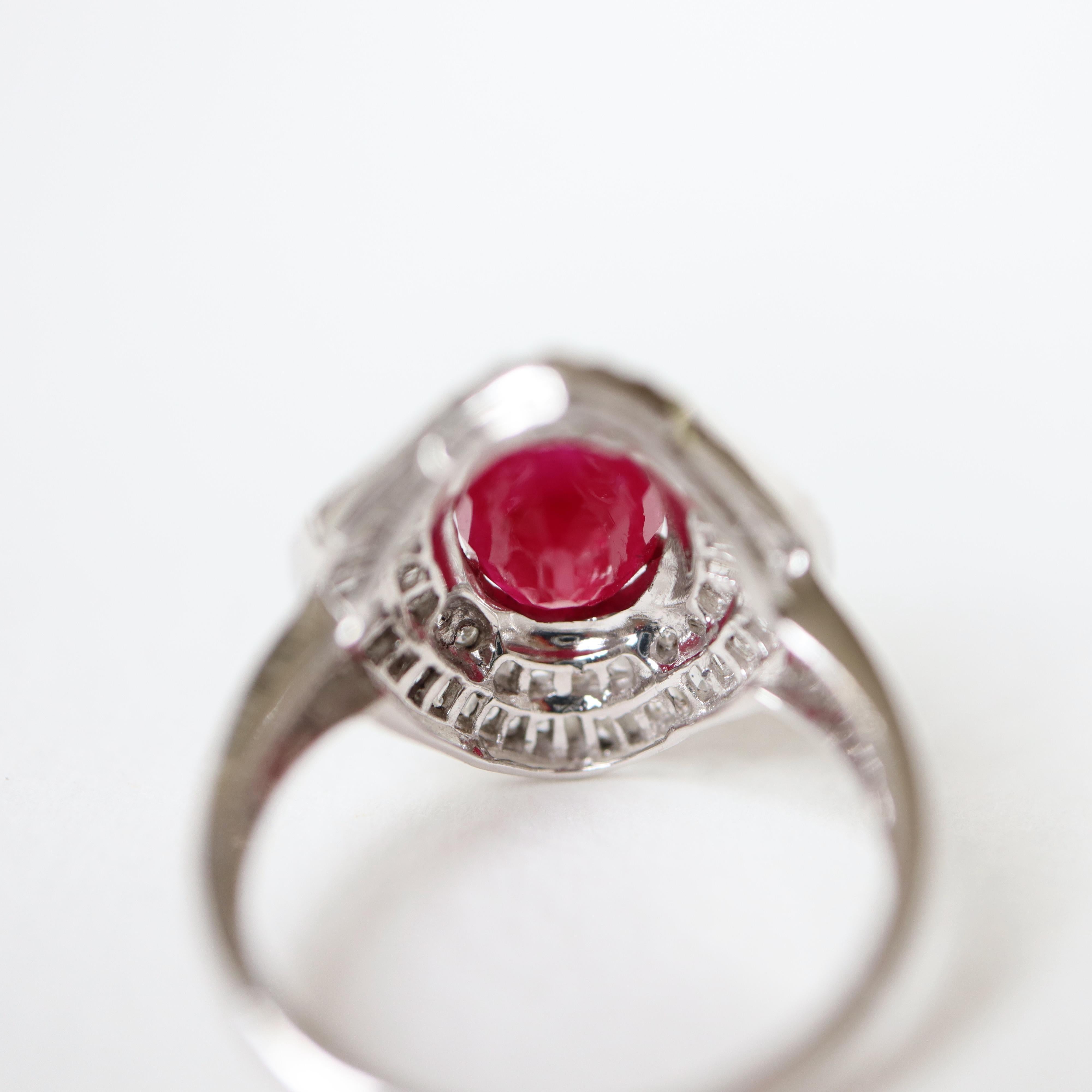 Women's Ruby Ring 2.36 K in 18K White Gold, Diamonds For Sale