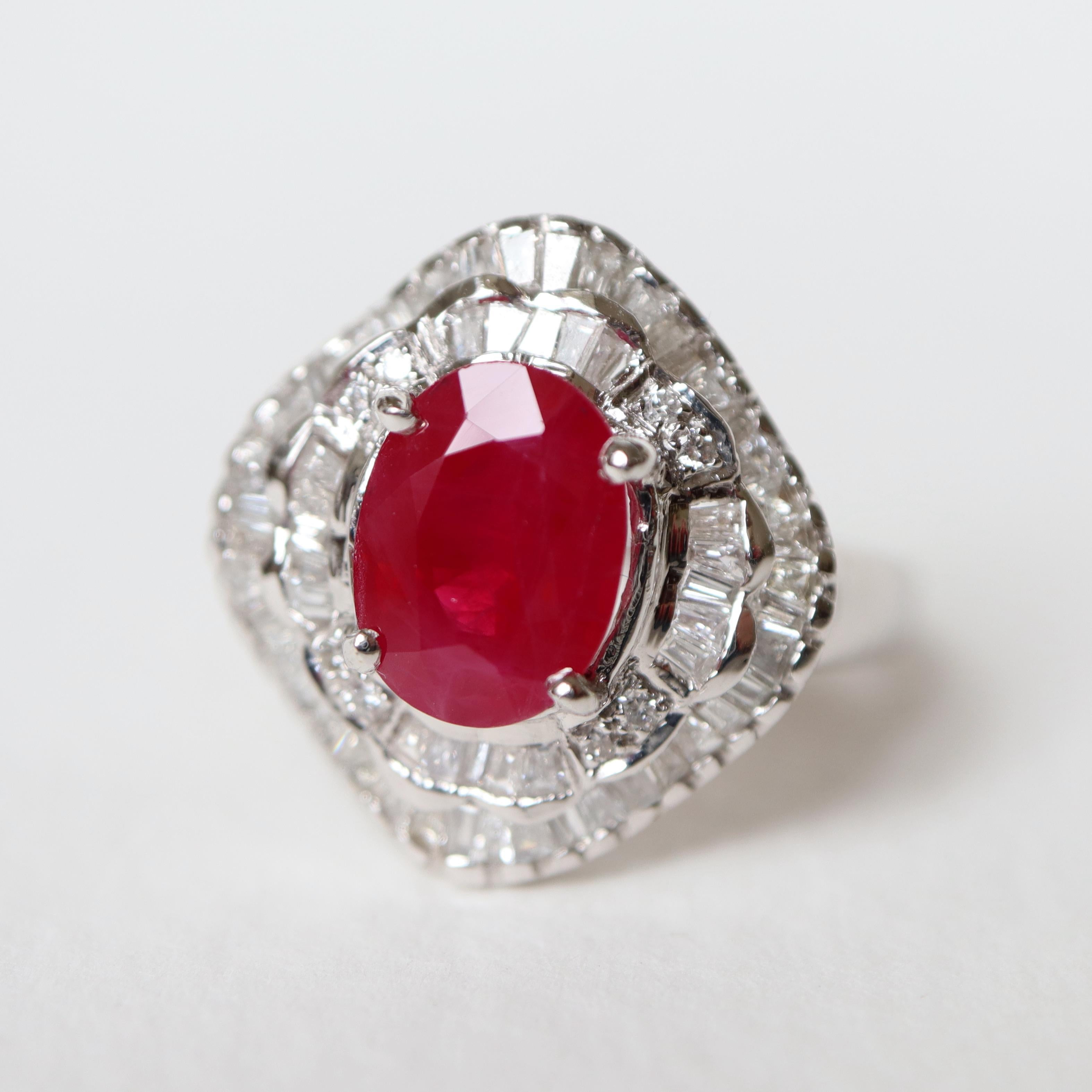 Ruby Ring 2.36 K in 18K White Gold, Diamonds For Sale 4