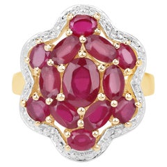 Ruby Ring 3.94 Carats Gold Plated Silver