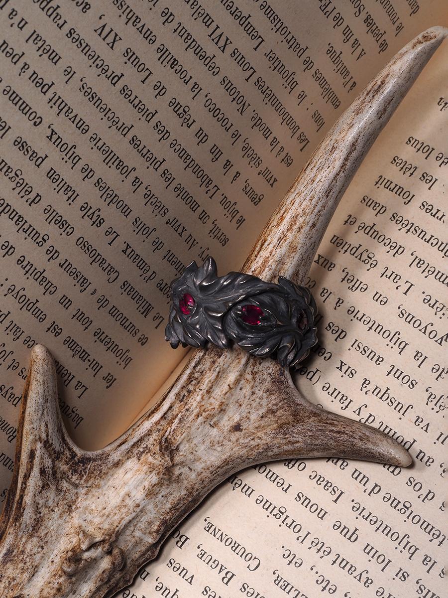 Großer Rubin-Ring Schwarz Silber Große Statement Weihnachtsgeschenkidee Rubin Hochzeitsgeschenkidee (Art nouveau) im Angebot