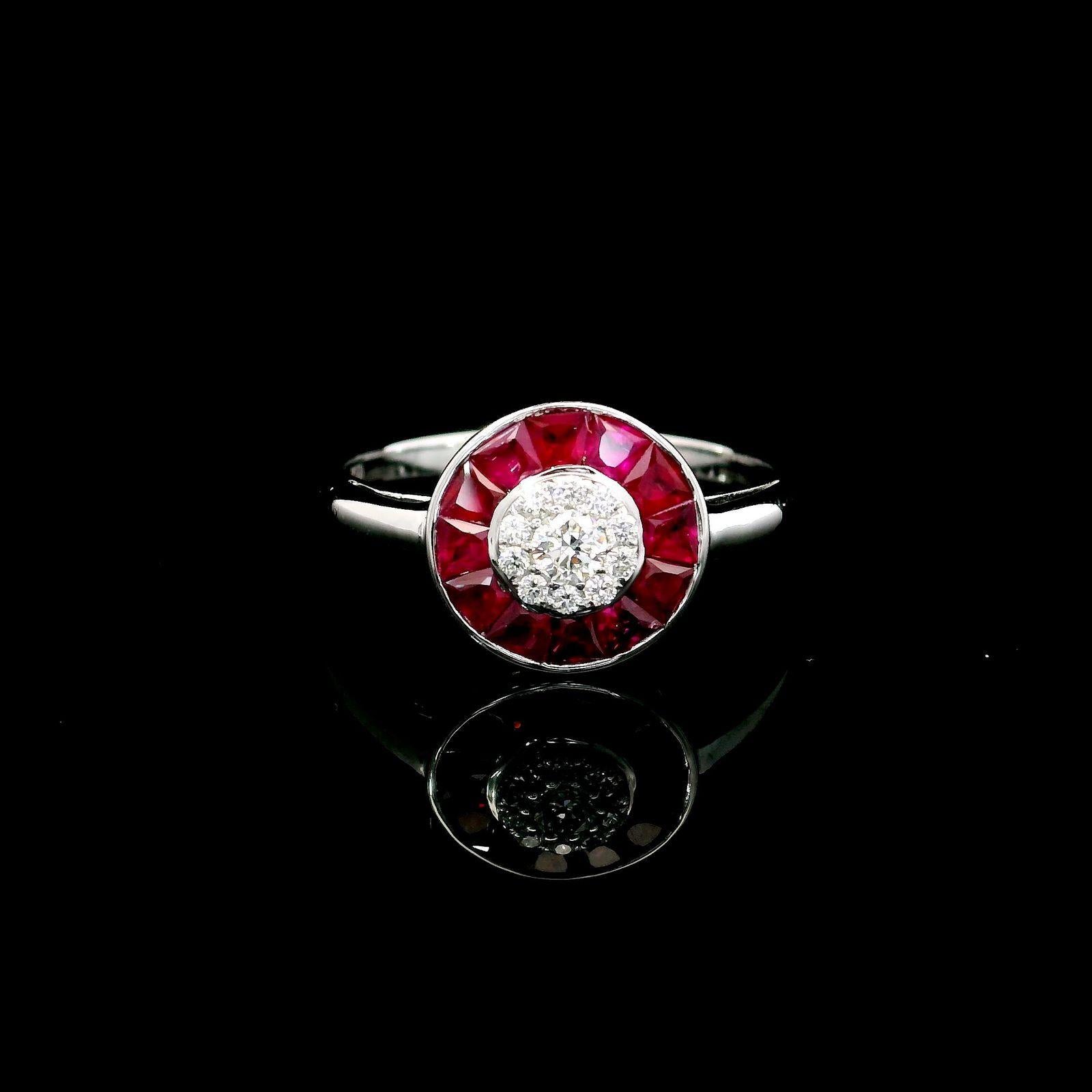 Anello con rubino in oro bianco 18kt e diamanti
  
  Colore e caratura dell'oro: Oro bianco 18kt
  Peso: 2.07 grammi
  
  Imposta con...
  Tipo di pietra: Rubino di Burma Calore
  Forma: Rotondo
  Carati: 0,05
  Colore: -
  Chiarezza: -
  
  Pietre