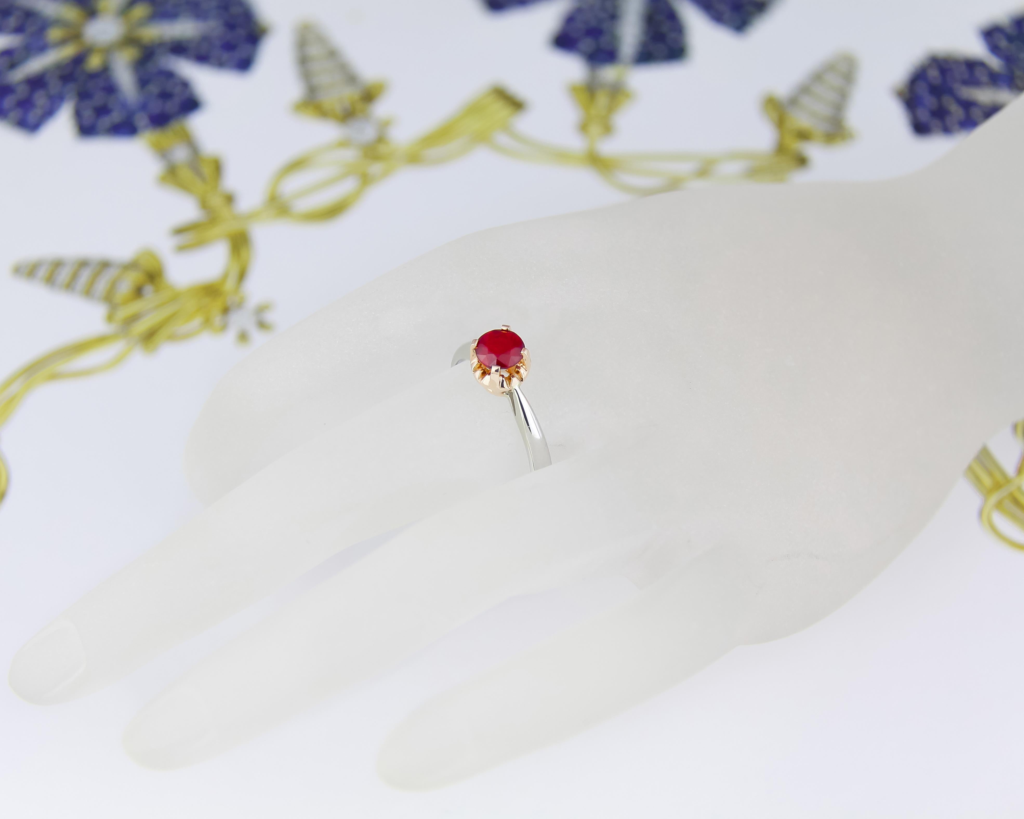 Ruby ring in 14k gold.  For Sale 2