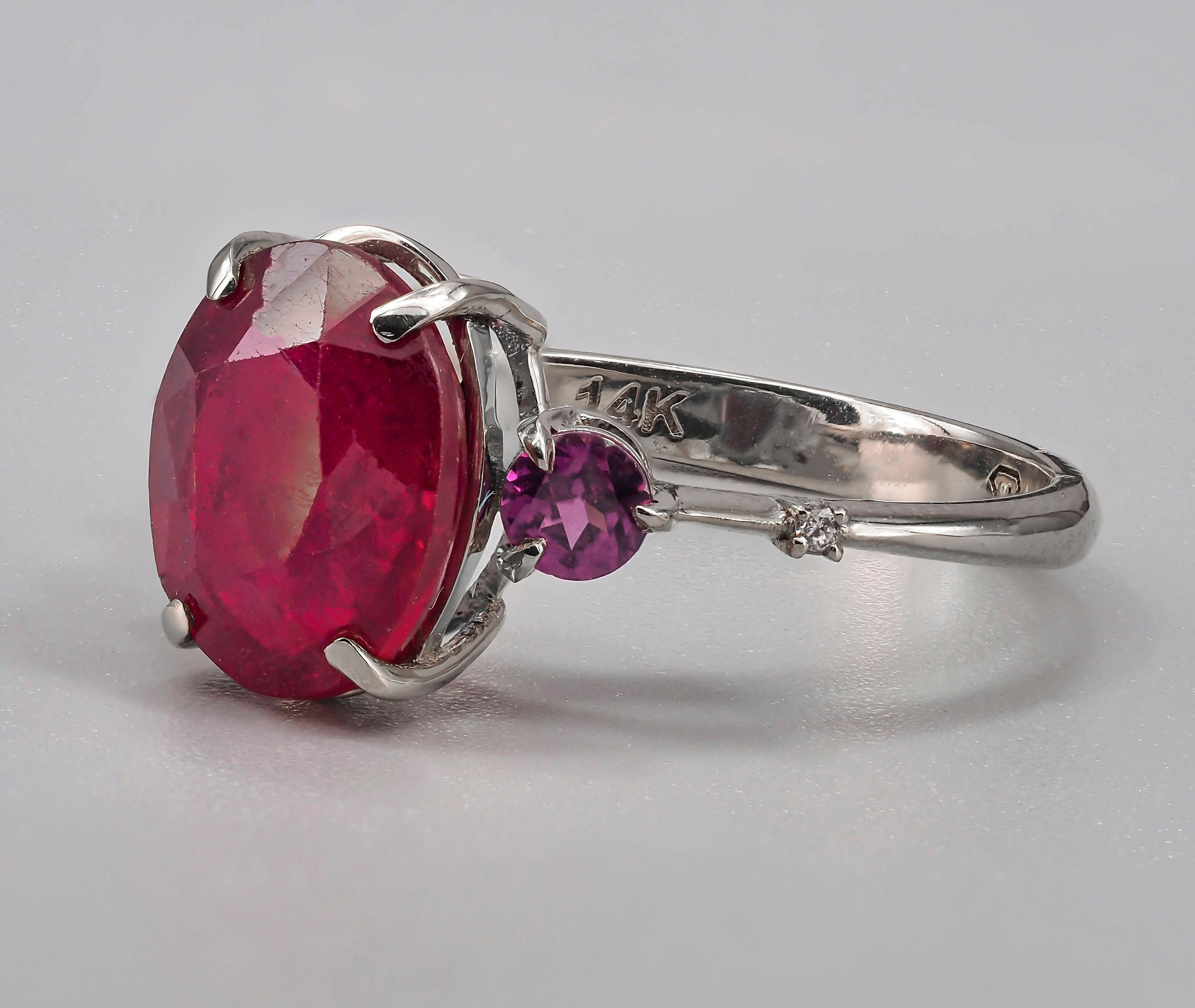 Ruby Ring in 14k Gold, Oval Ruby Ring, Solitaire Ring with Ruby In New Condition In Istanbul, TR