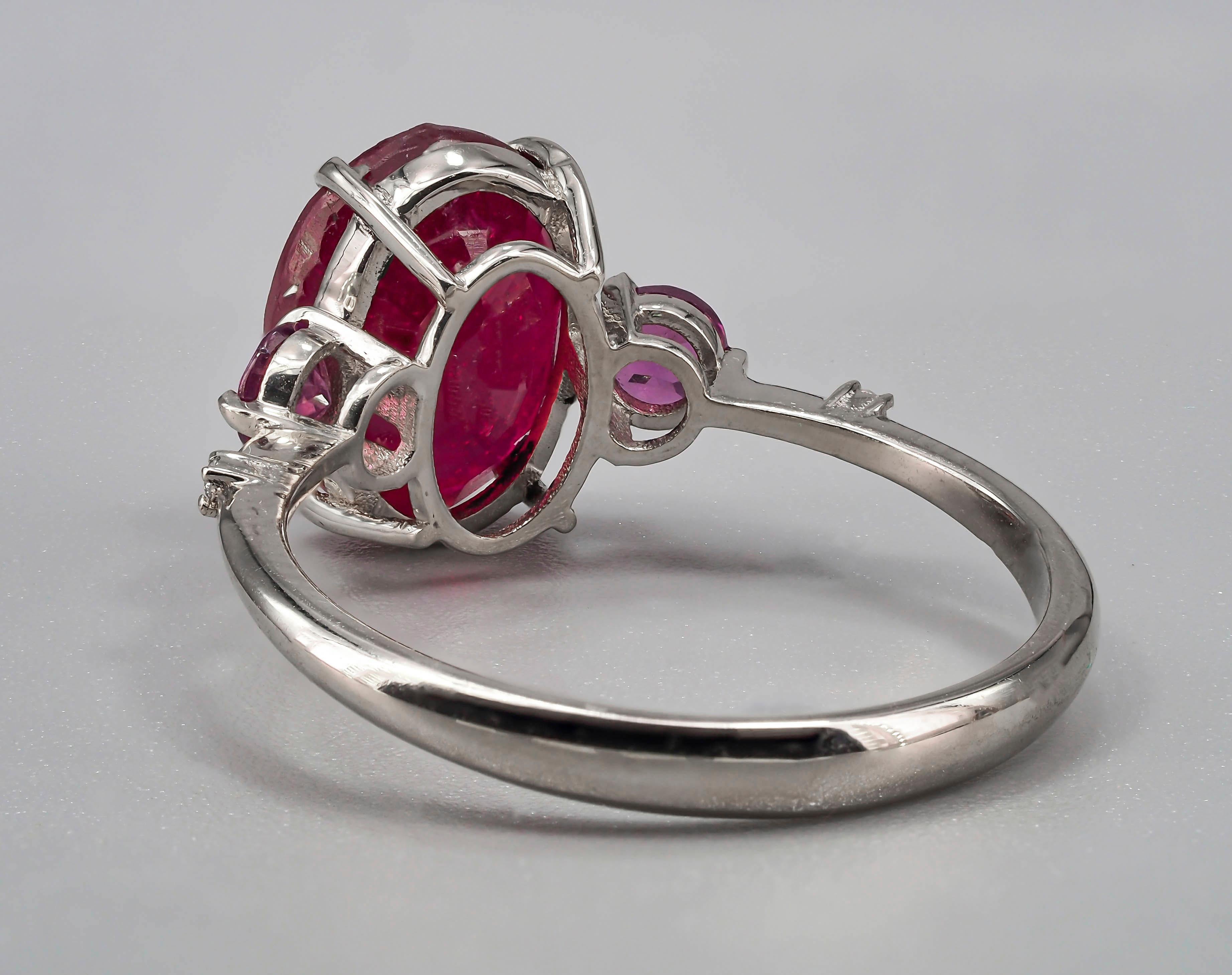 For Sale:  Ruby ring in 14k gold. Oval ruby ring. Solitaire ring with ruby.  8
