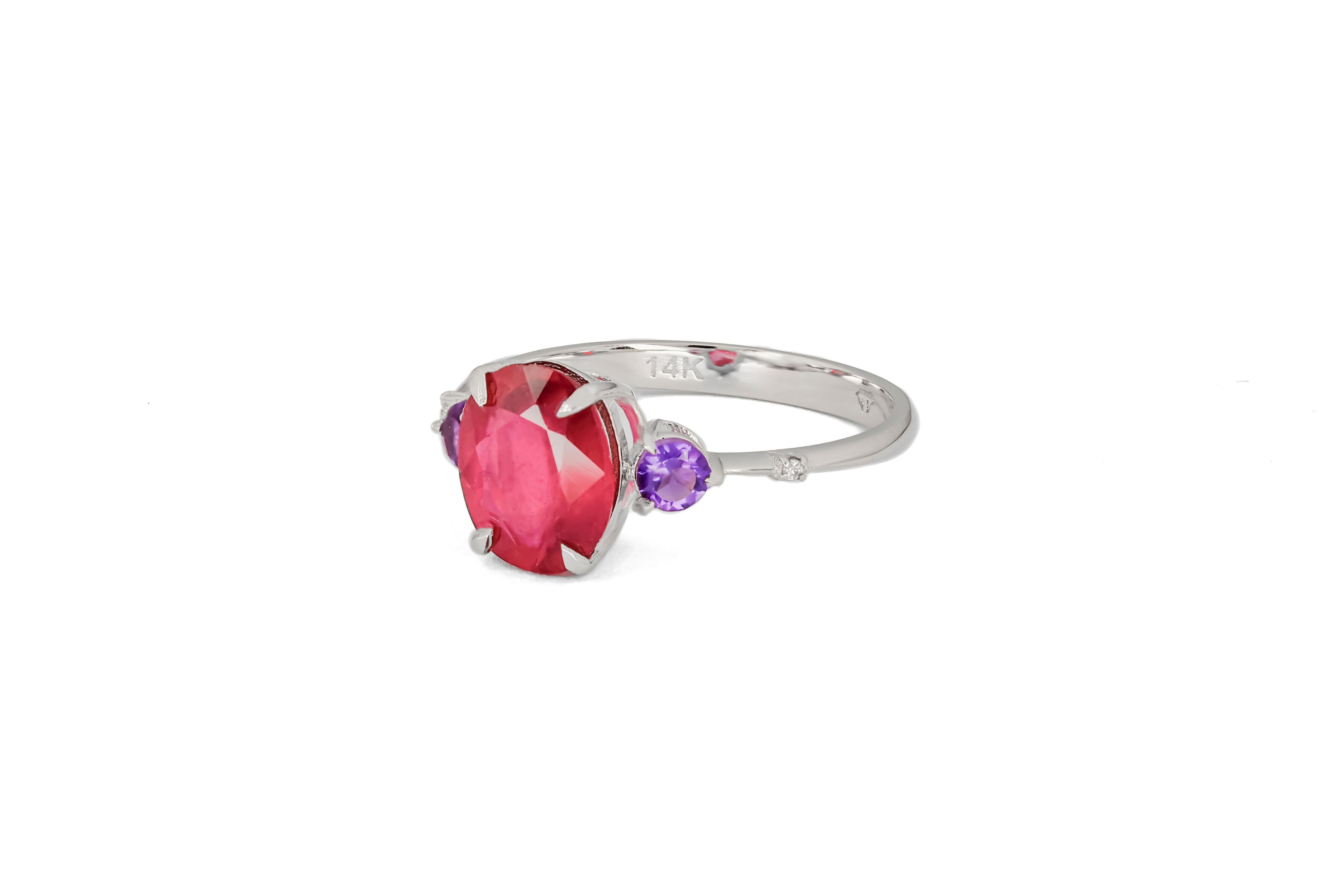 En vente :  Bague en rubis en or 14k. Bague en rubis ovale. Bague solitaire avec rubis. 4