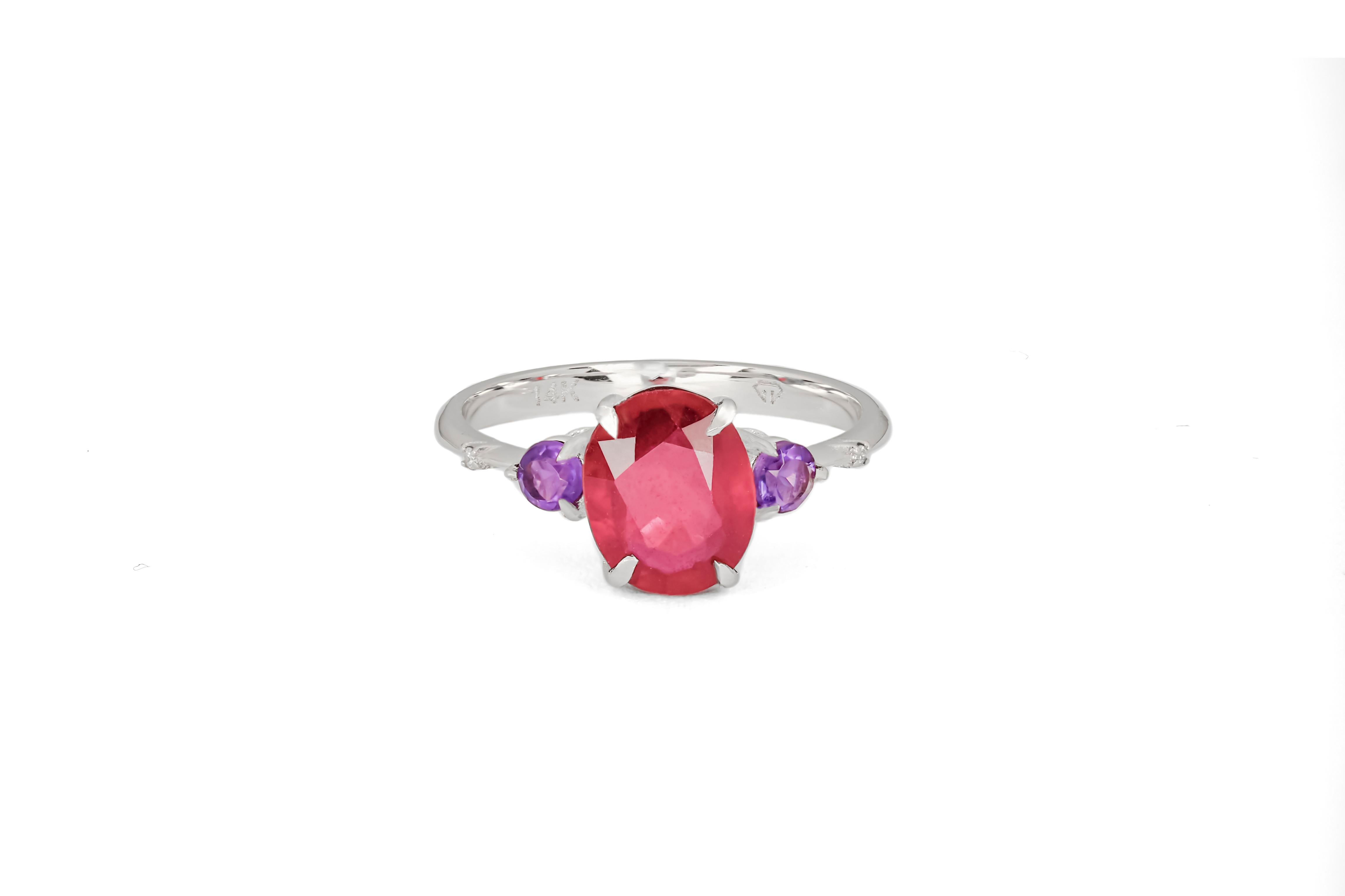 En vente :  Bague en rubis en or 14k. Bague en rubis ovale. Bague solitaire avec rubis. 5