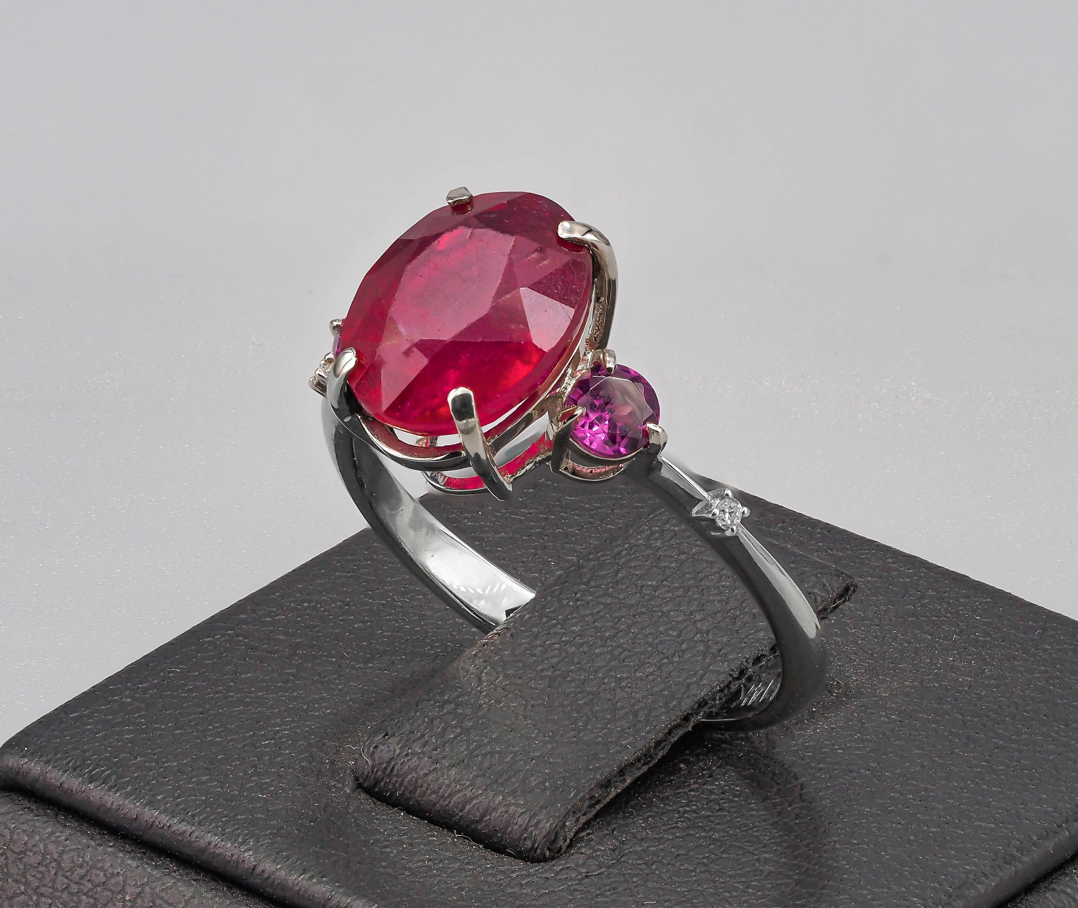 For Sale:  Ruby ring in 14k gold. Oval ruby ring. Solitaire ring with ruby.  11