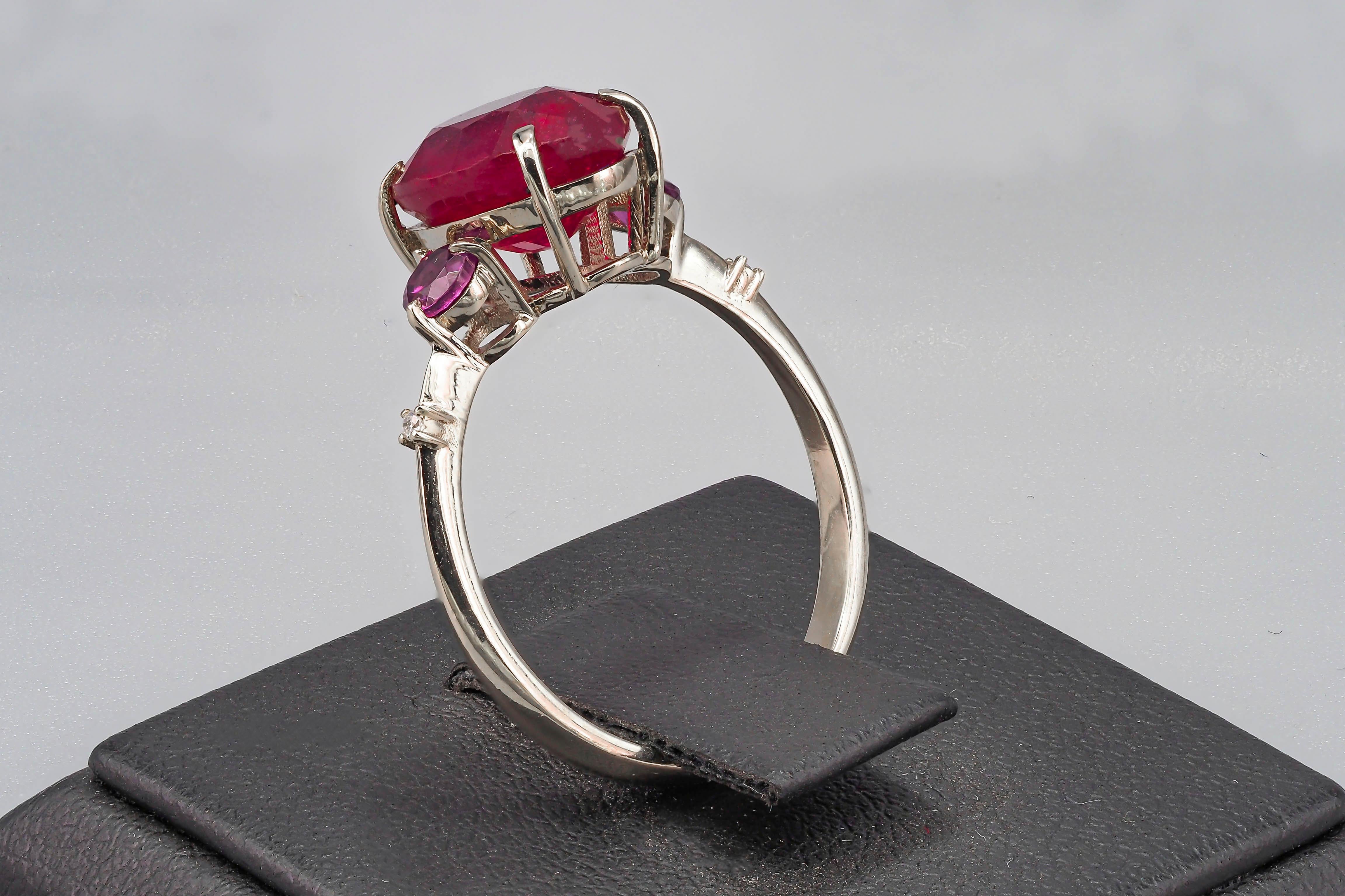 For Sale:  Ruby ring in 14k gold. Oval ruby ring. Solitaire ring with ruby.  12