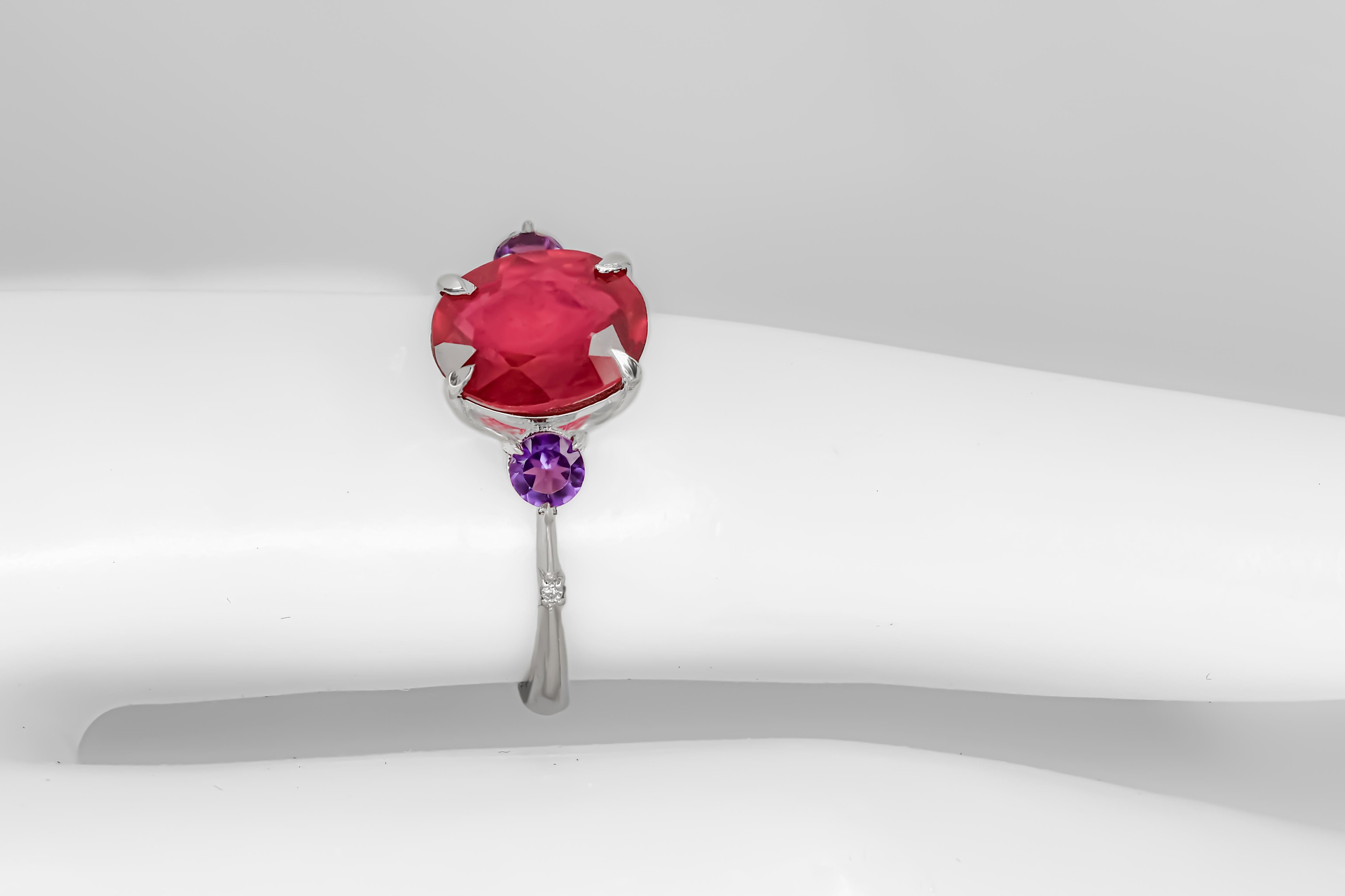 En vente :  Bague en rubis en or 14k. Bague en rubis ovale. Bague solitaire avec rubis. 9