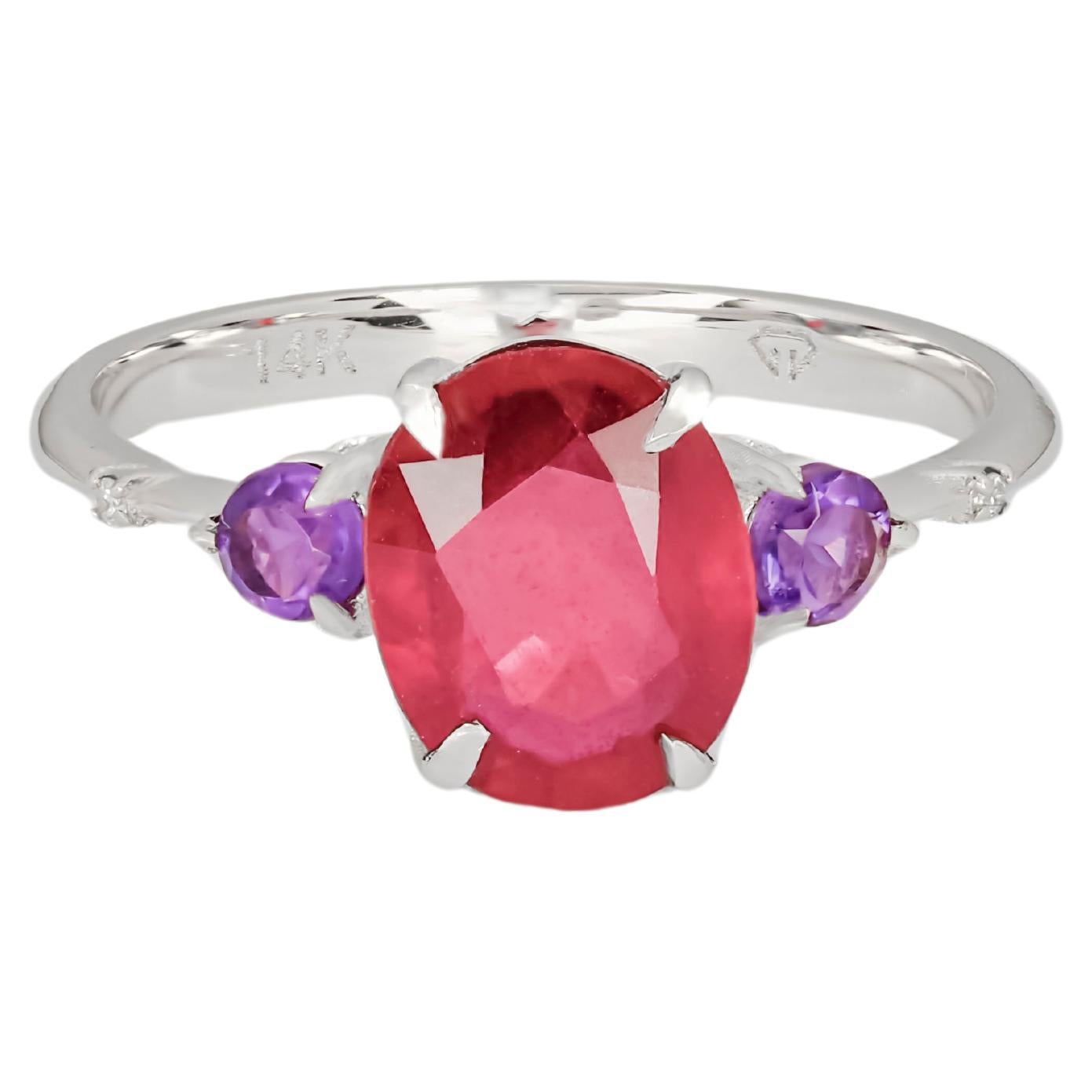 Ruby Ring in 14k Gold, Oval Ruby Ring, Solitaire Ring with Ruby