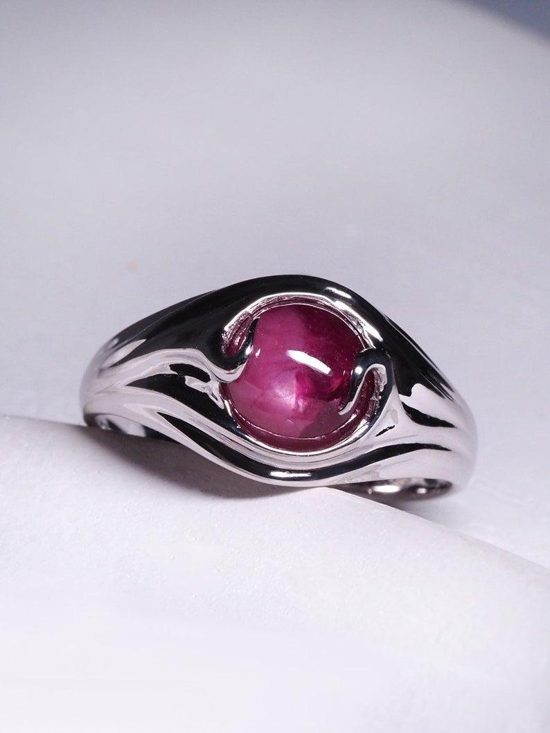 Art Nouveau Yin and Yang Ruby Ring Gold Natural Bicolor Red Ruby July Birthstone For Sale