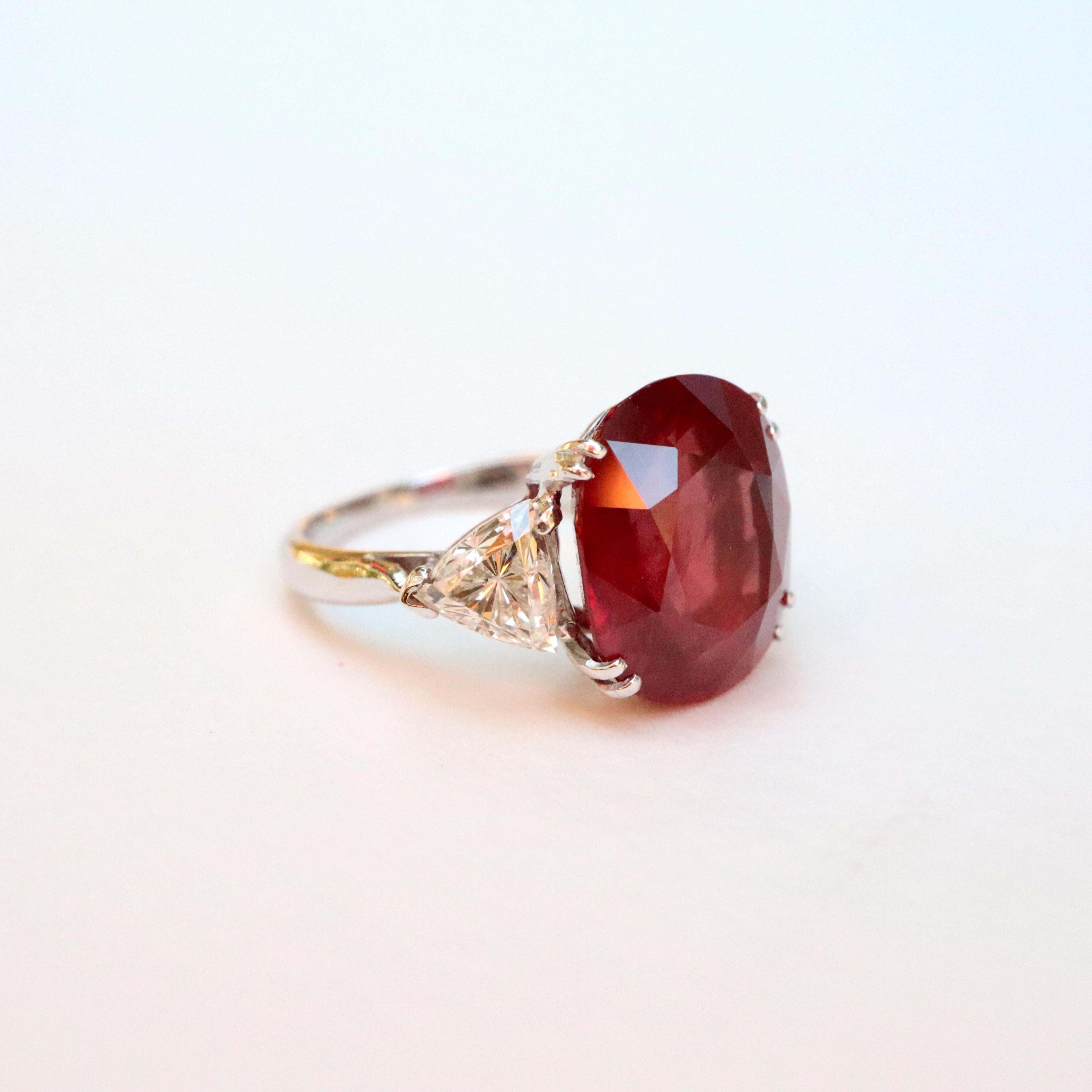 Oval Cut Ruby Ring Ruby 11, 4 Carat in 18 Carat White Gold and Diamonds