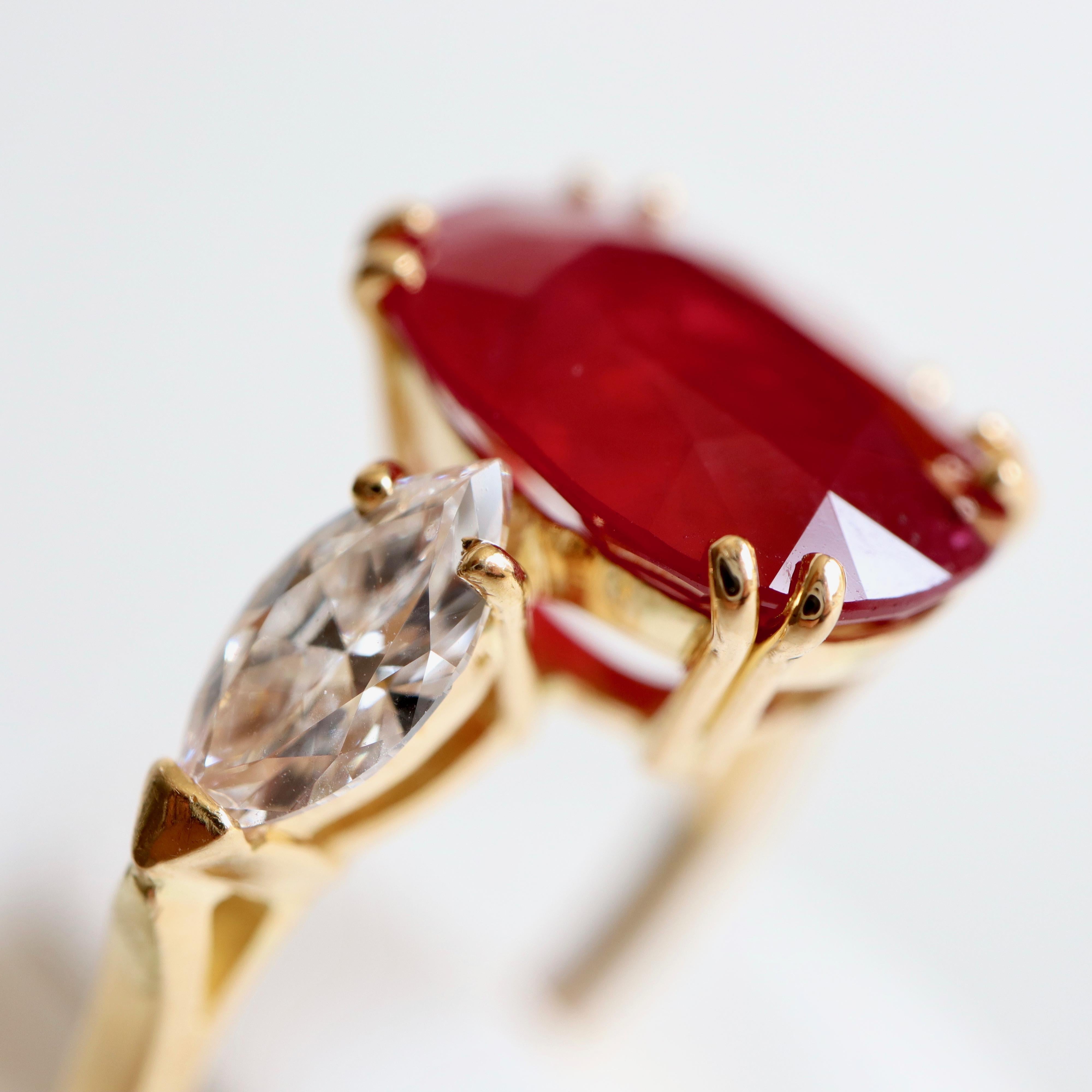 Oval Cut Ruby Ring in 18 Carat Yellow Gold Diamonds and Ruby 5.01 Carat For Sale