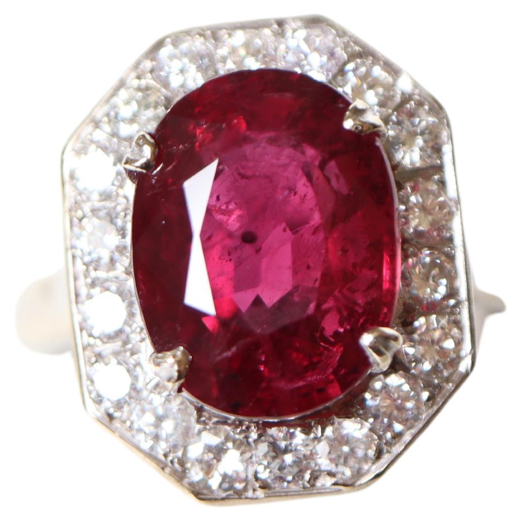 Ruby Ring in 18K White Gold, Diamonds and 5.02KT Ruby For Sale