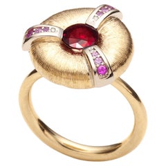 Ruby and Sapphire Ring in 18K Yellow and White Gold by Serafino