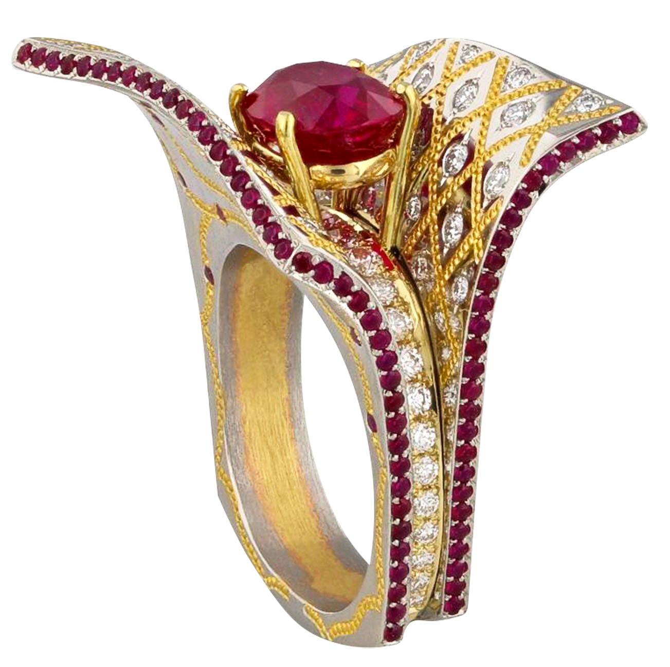 Ruby Ring in Platinum and Gold by Zoltan David For Sale