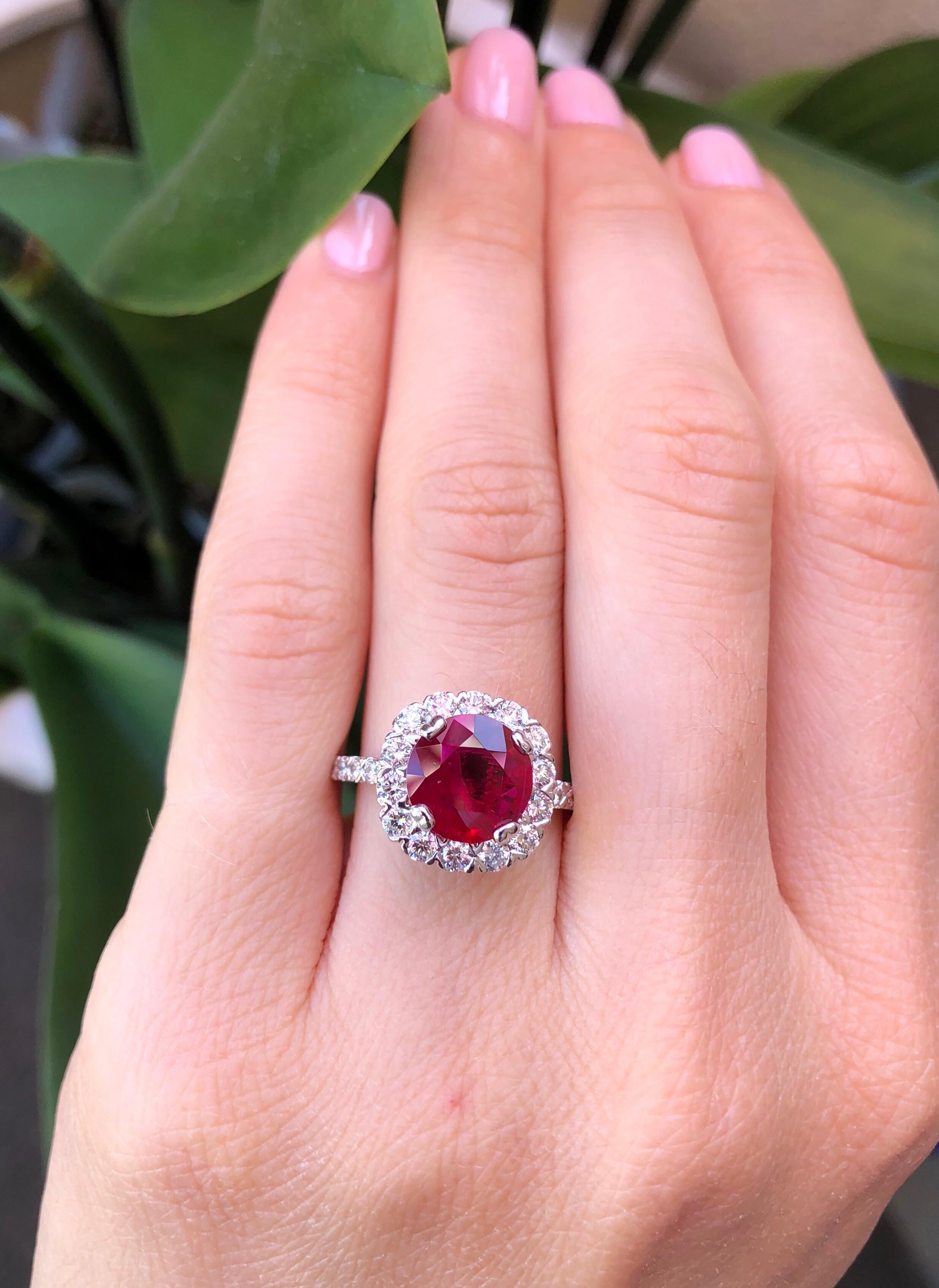 Round Cut Ruby Ring Intense Red 2.53 Carats