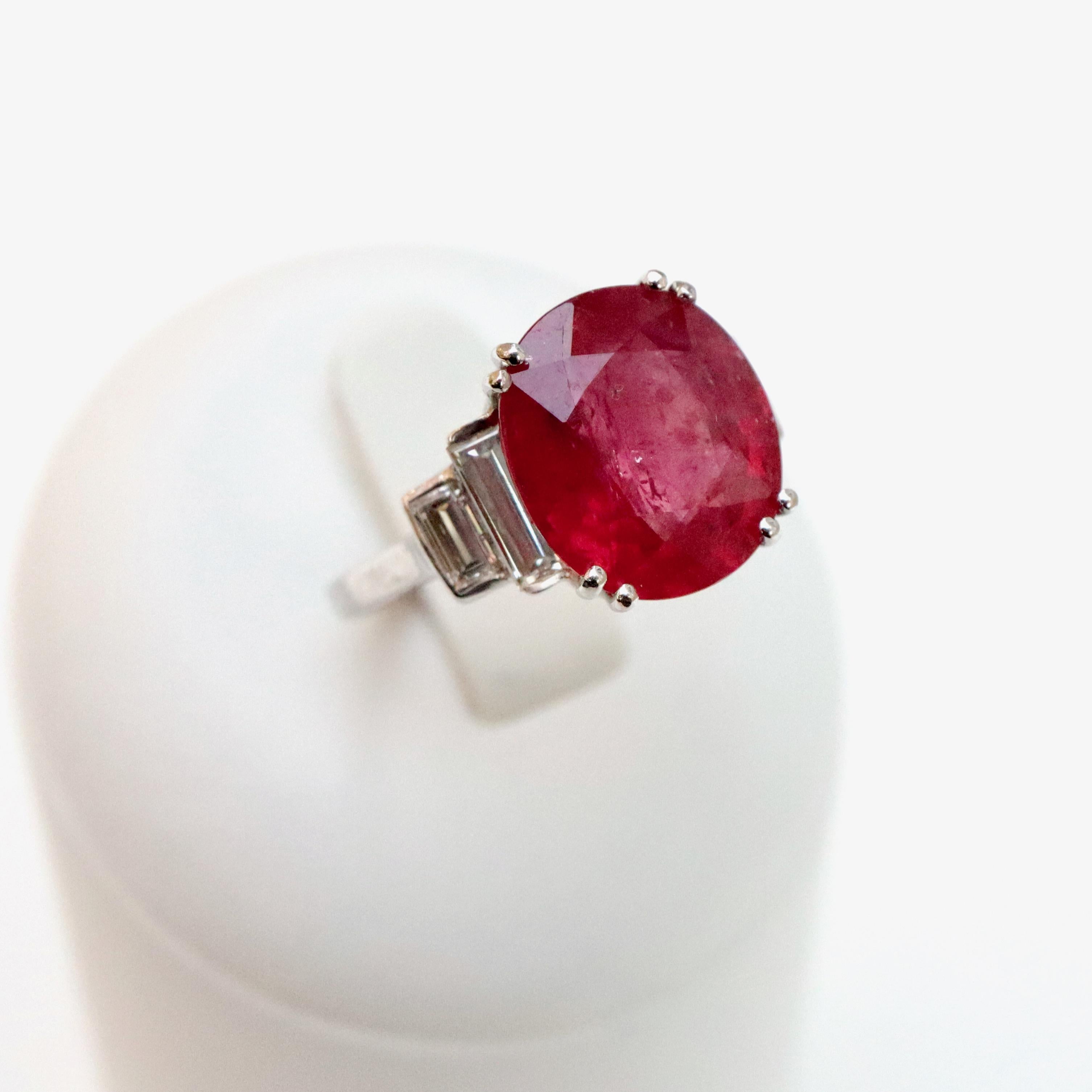 Oval Cut Ruby Ring Ruby 6.4 Carat in 18 Carat White Gold and Diamonds For Sale